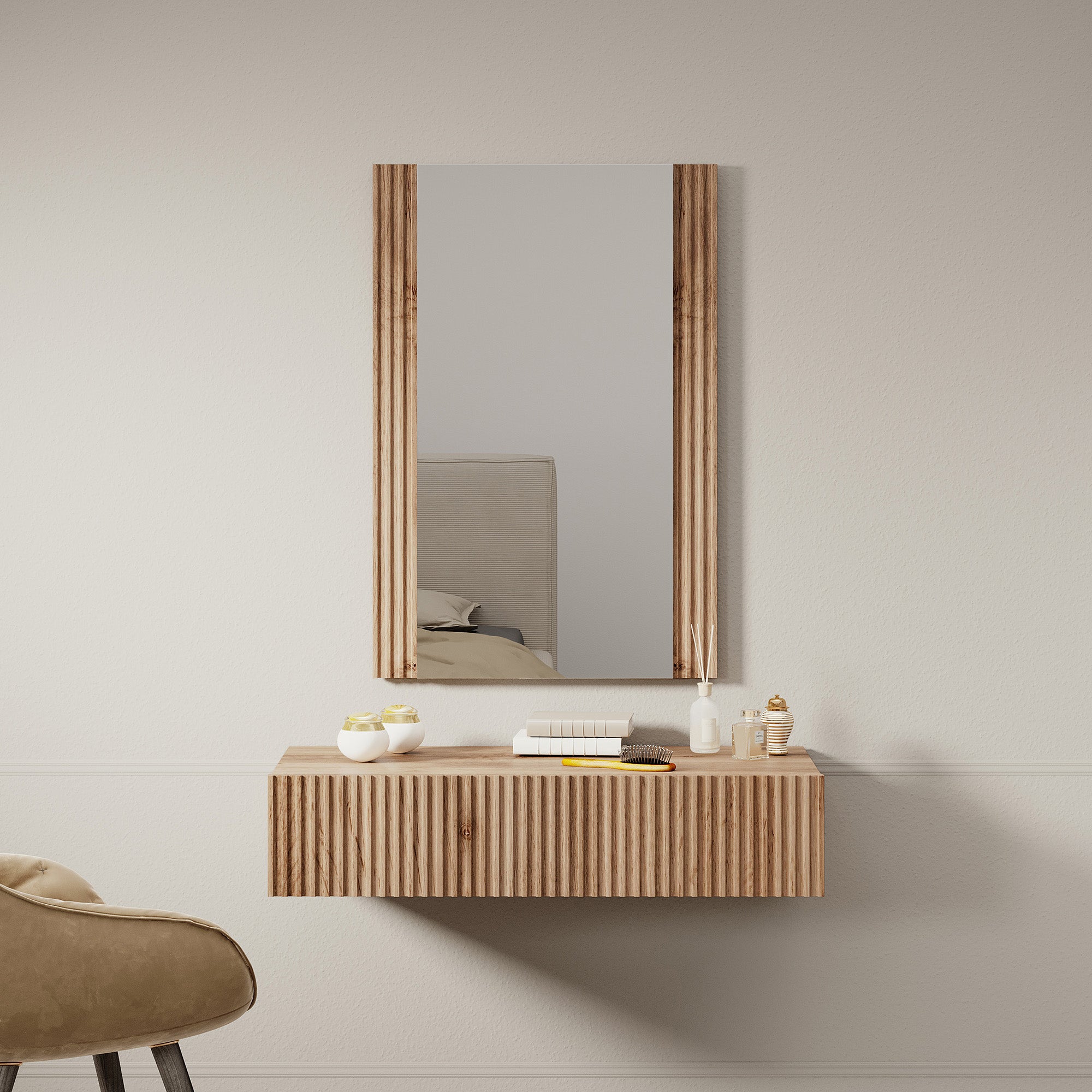 Vintar  - Kaptafel - Eiken - 80x42 cm - Met spiegel