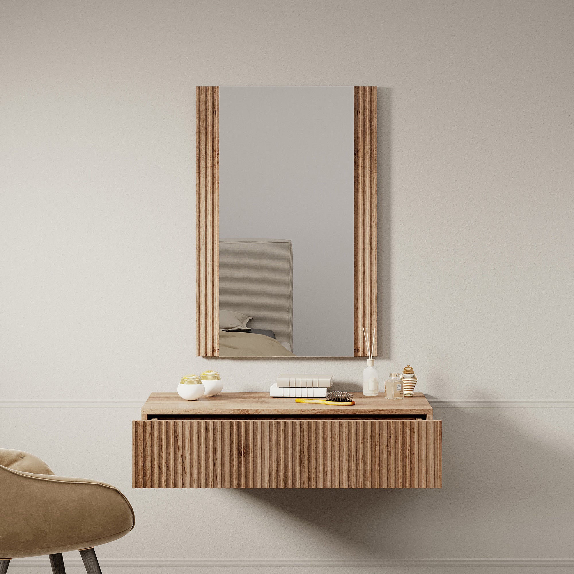 Vintar  - Kaptafel - Eiken - 80x42 cm - Met spiegel