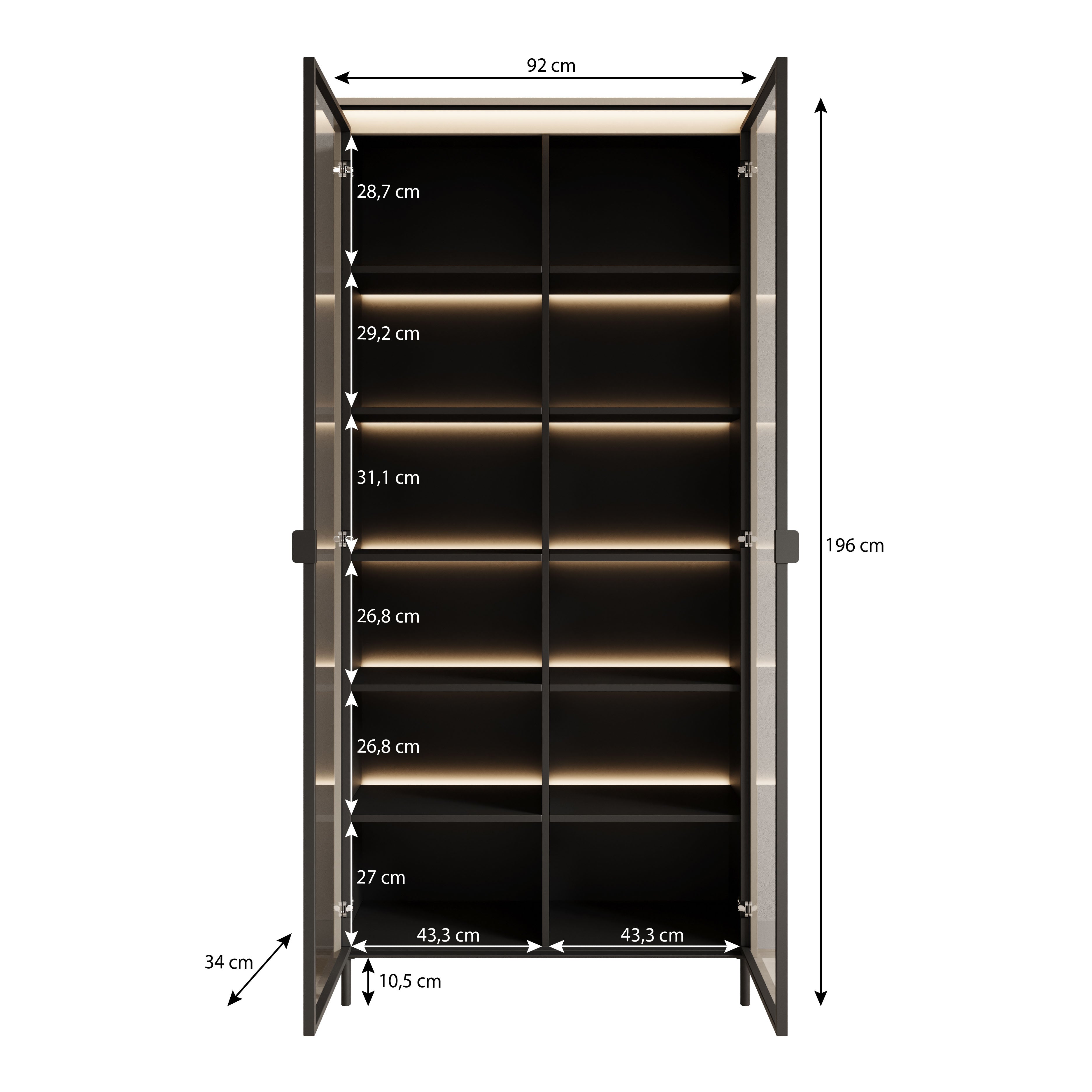 Vitrinekast Timoteo - Beige - 92x34x196 cm