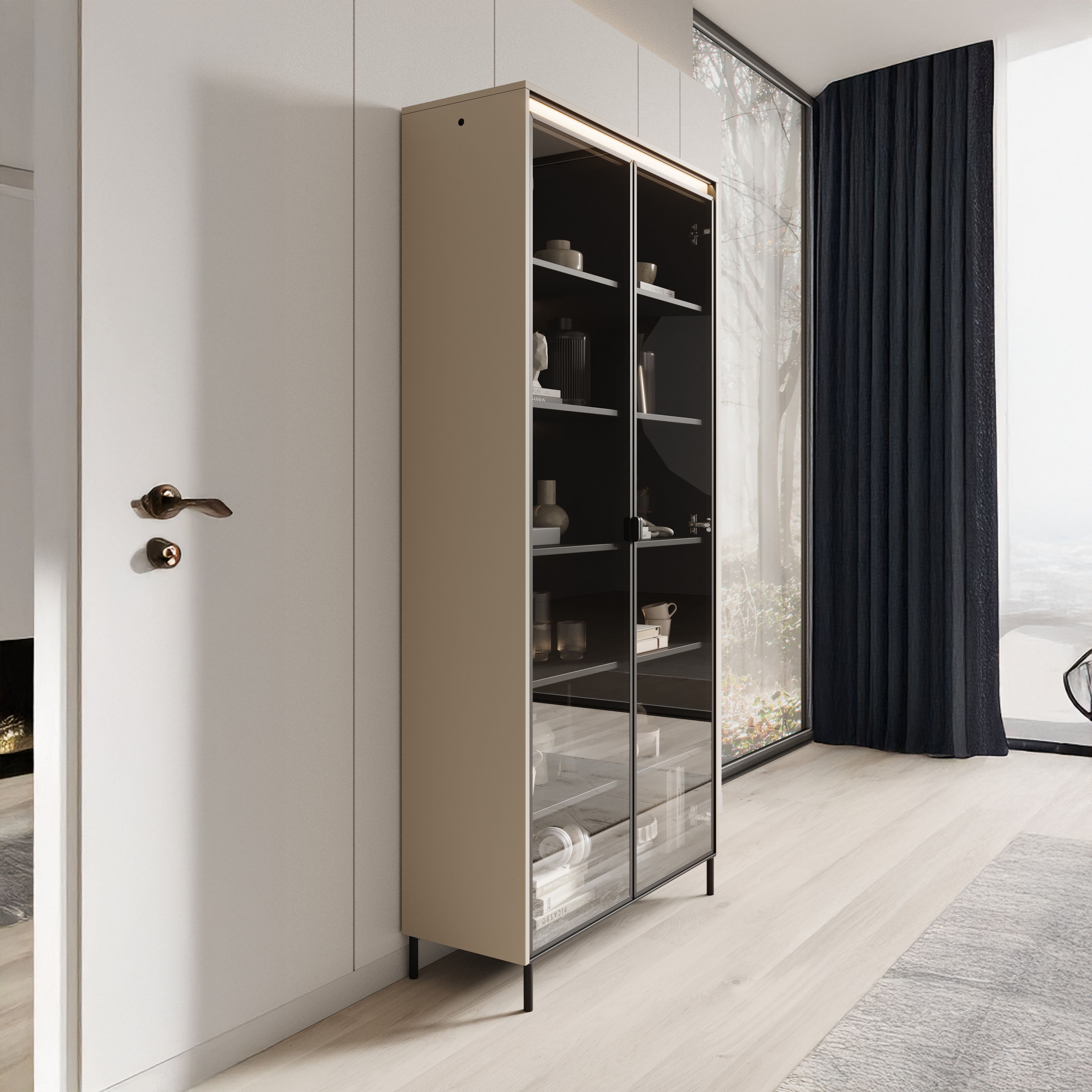 Vitrinekast Timoteo - Beige - 92x34x196 cm