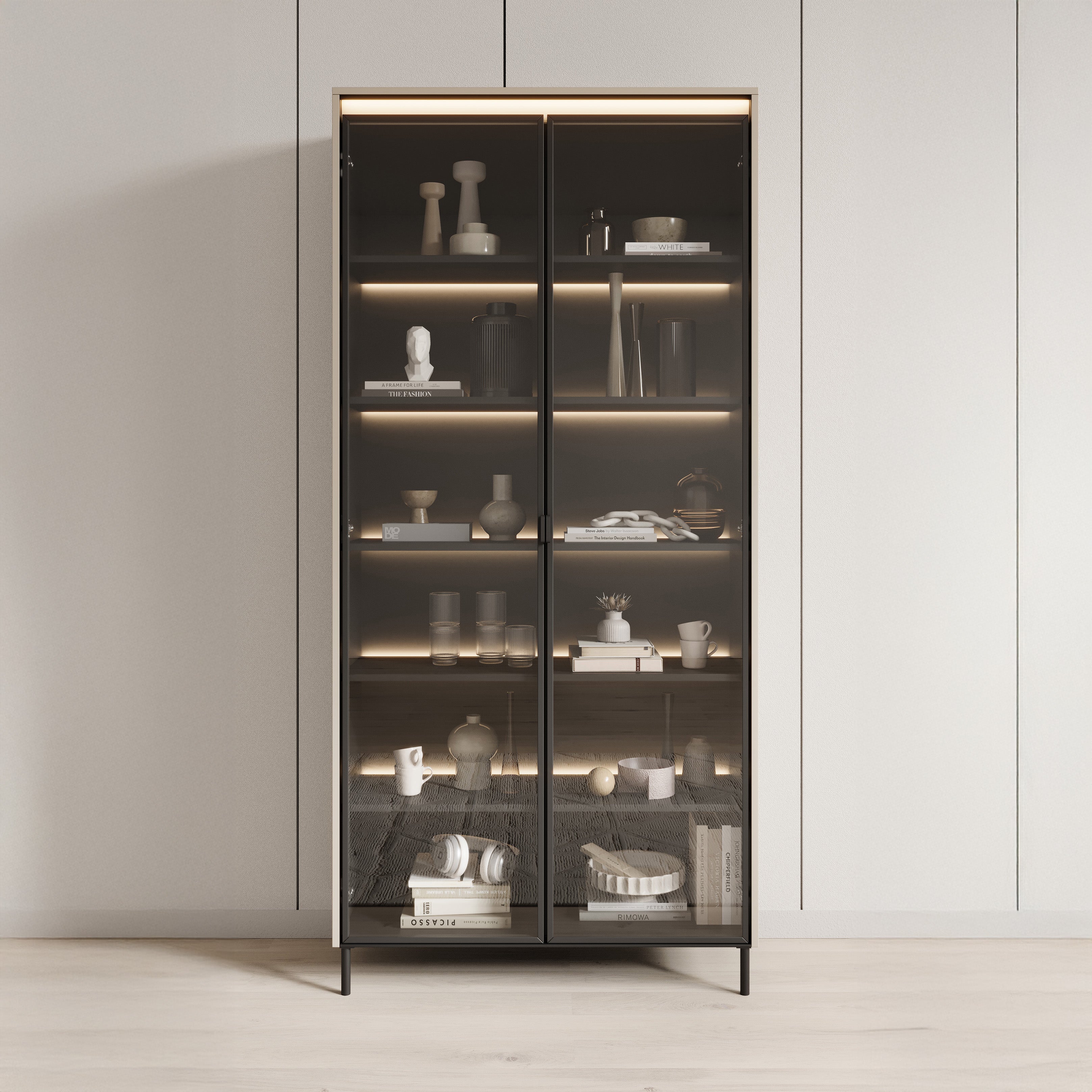 Vitrinekast Timoteo - Beige - 92x34x196 cm