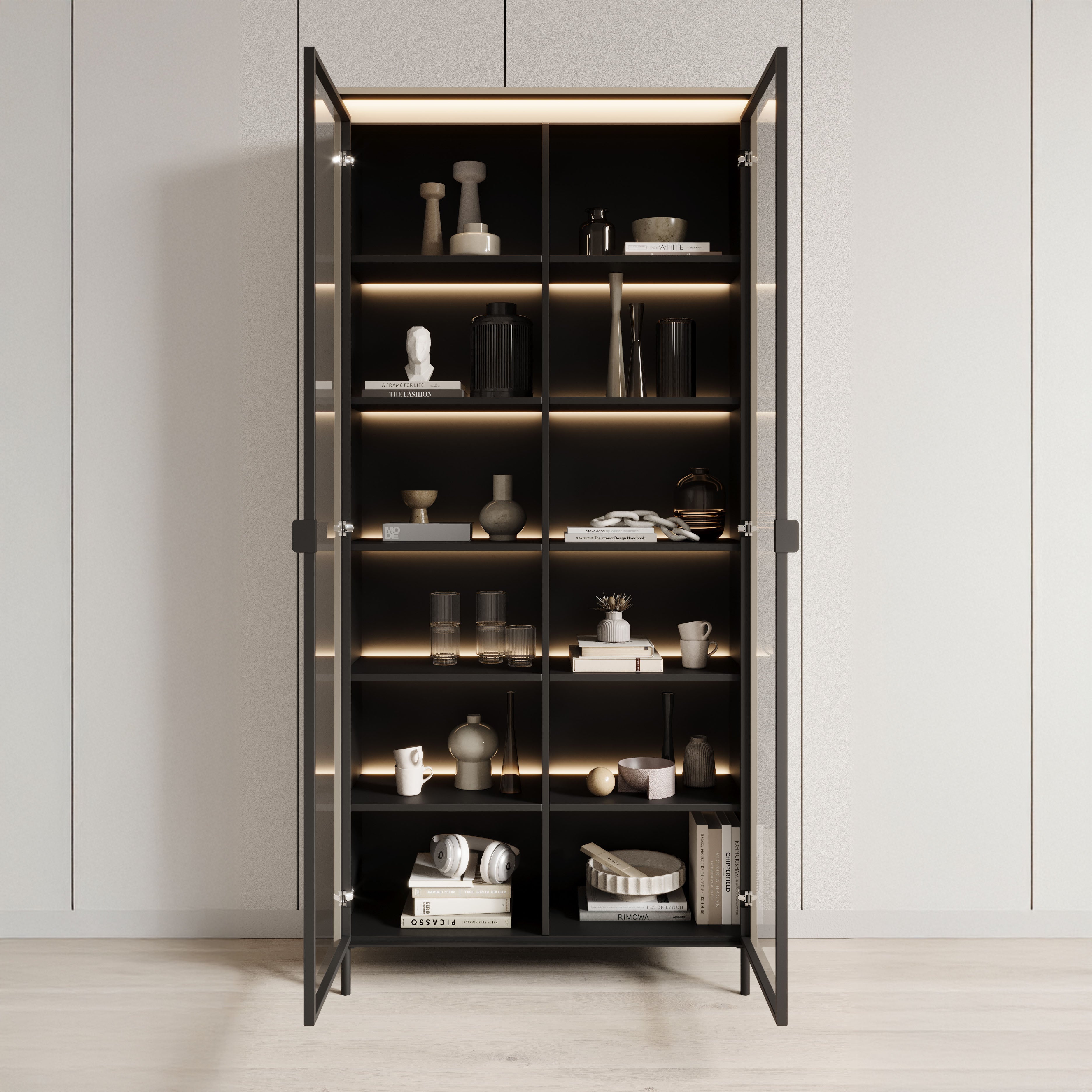 Vitrinekast Timoteo - Beige - 92x34x196 cm