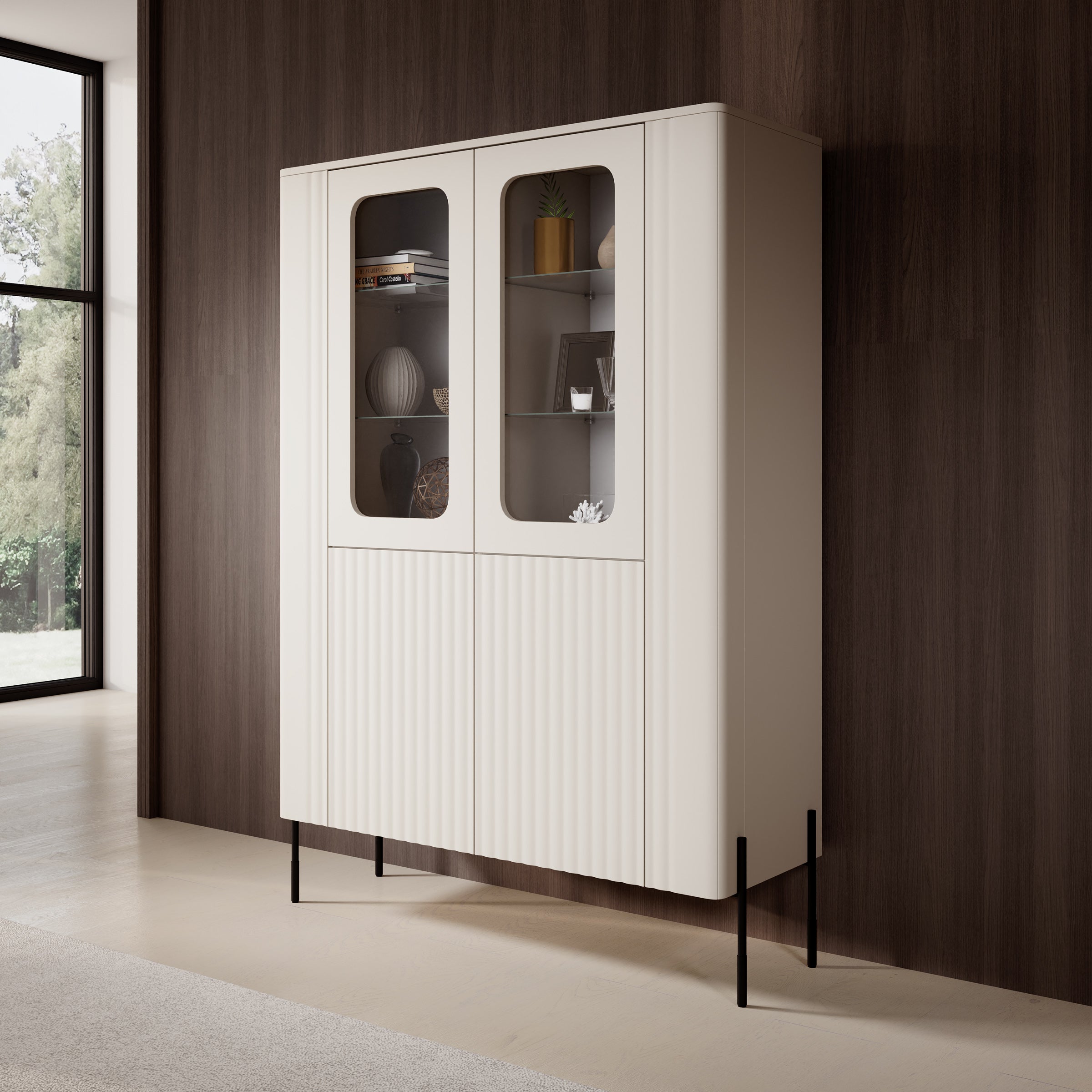 Vivi - Vitrinekast - Beige - 110x40x160 cm