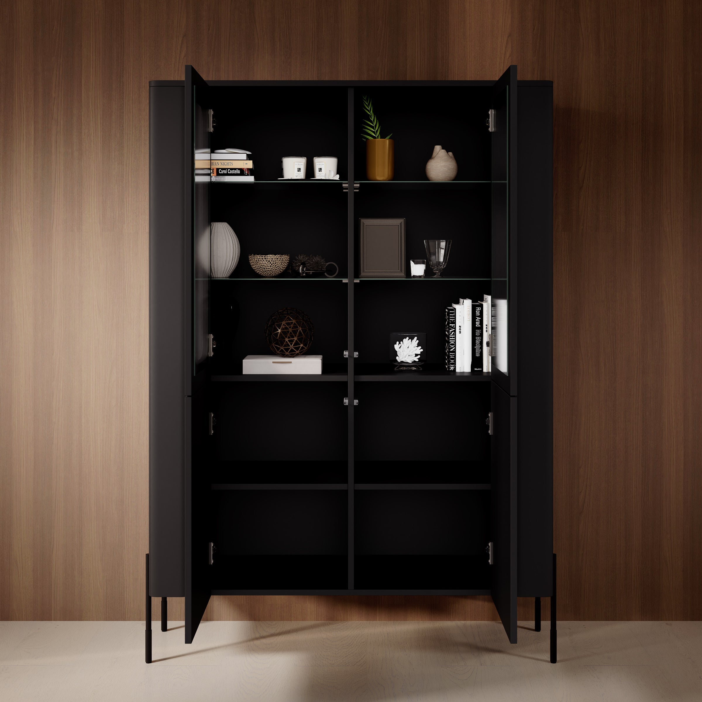 Vivi - Vitrinekast - Zwart - 110x40x160 cm