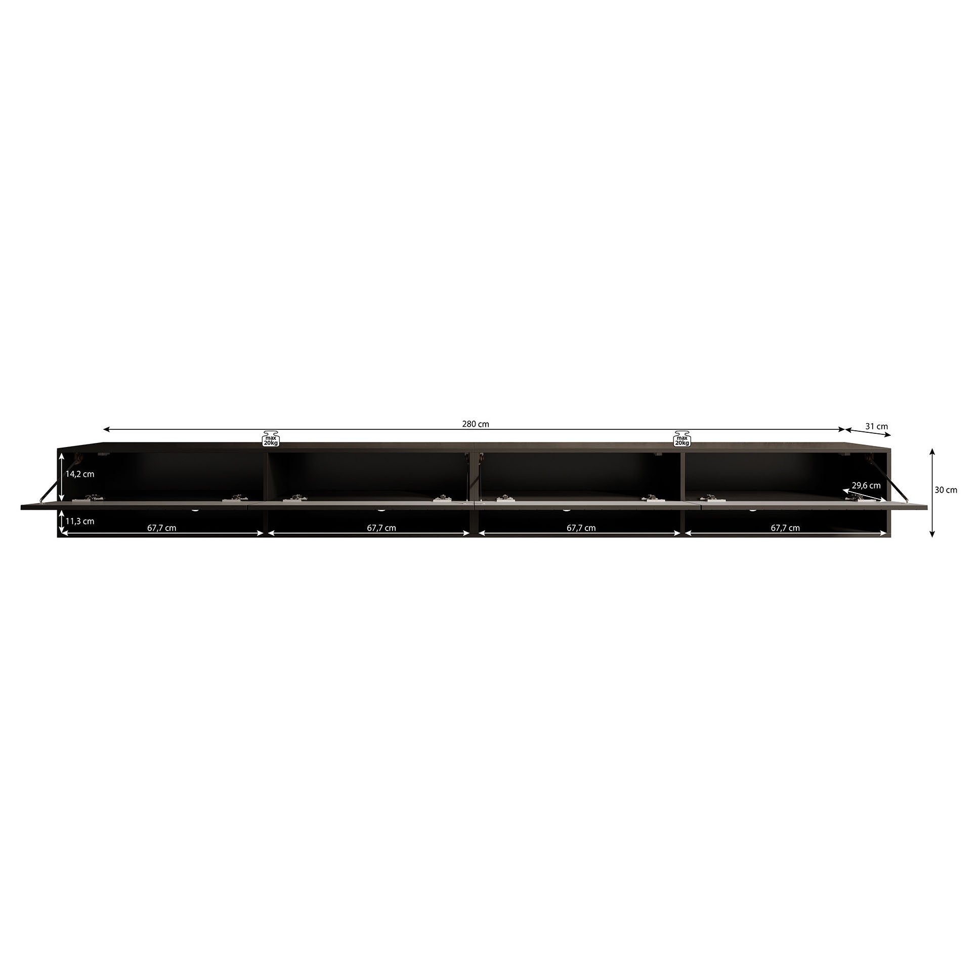Asino - TV-Meubel  - Zwart Visgraat  - 280 cm