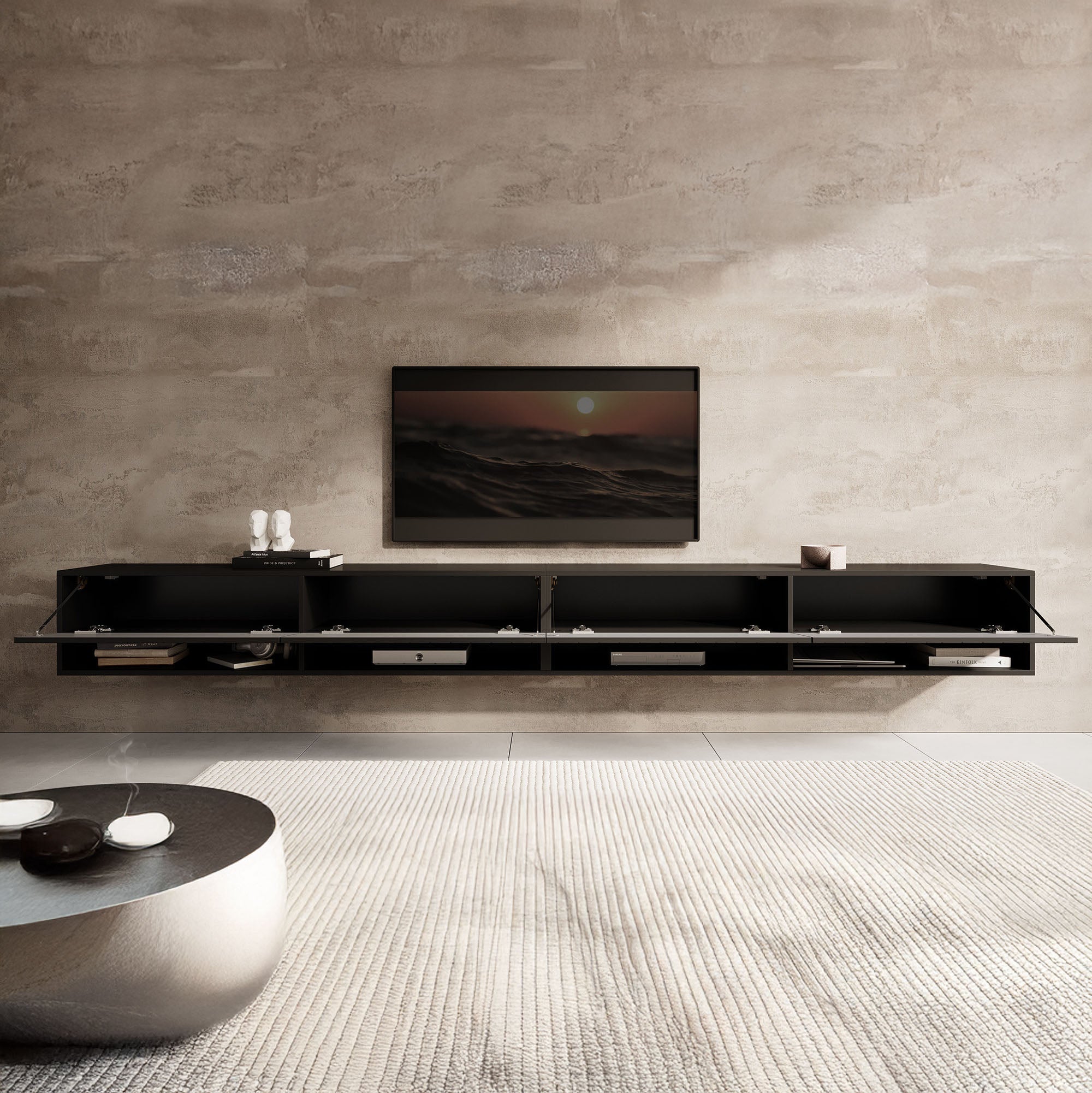Asino - TV-Meubel  - Zwart Visgraat  - 280 cm