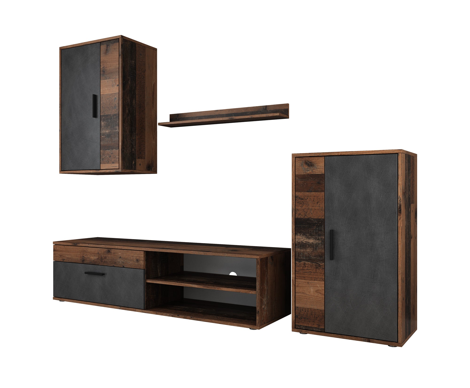 Bellini - Wandmeubel - Grijs/donker old wood - 140x35x39 cm