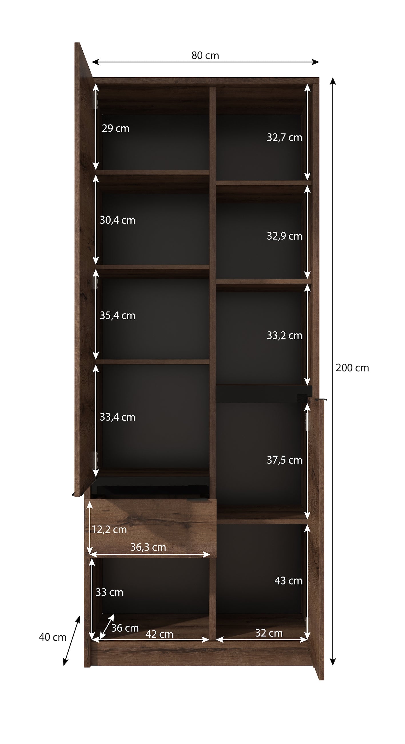 Diplo - Boekenkast - Eiken - 80x40x200 cm