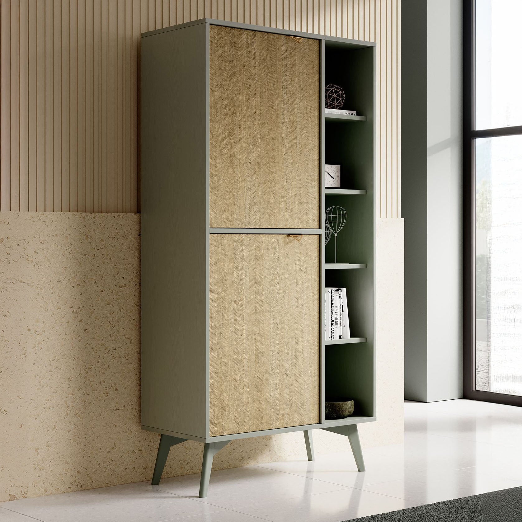 Essence - Boekenkast - Groen/licht eiken - 80x38x160 cm