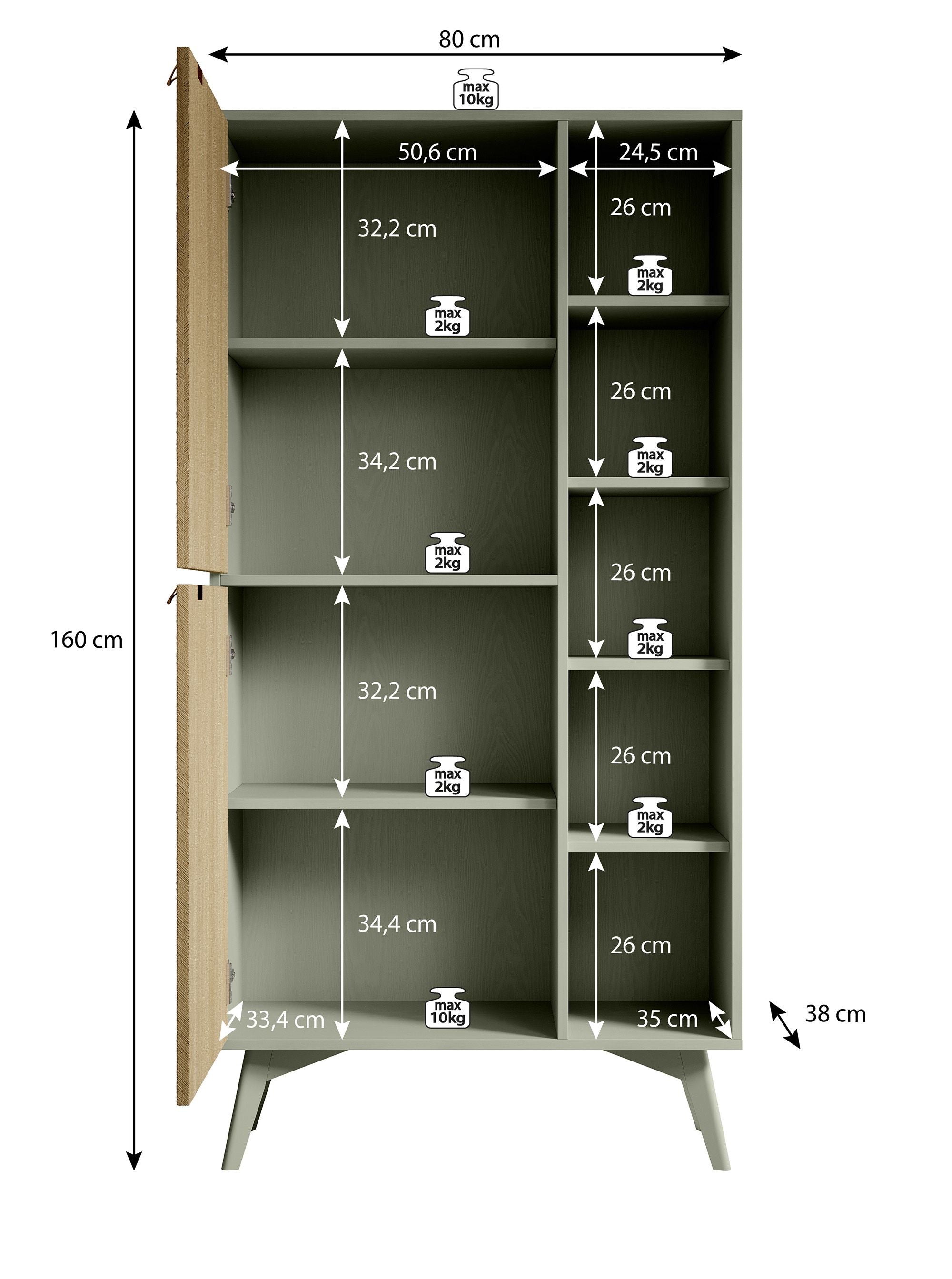Essence - Boekenkast - Groen/licht eiken - 80x38x160 cm
