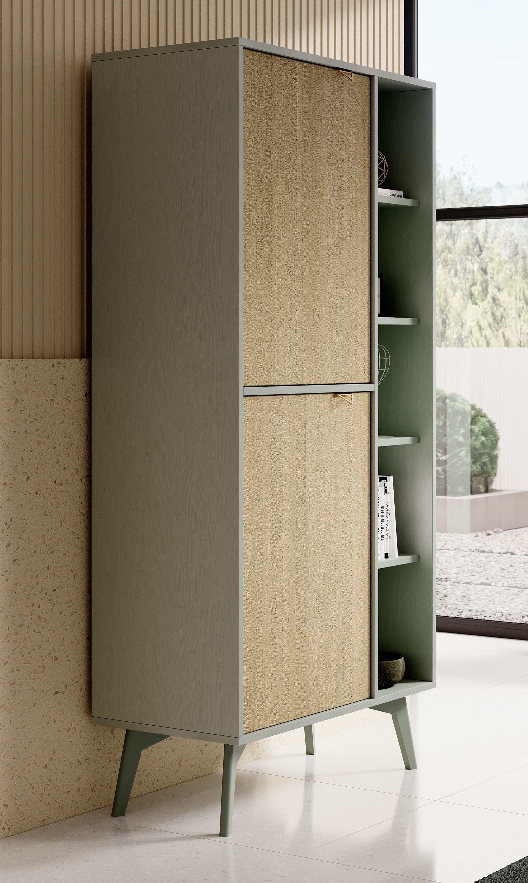 Essence - Boekenkast - Groen/licht eiken - 80x38x160 cm