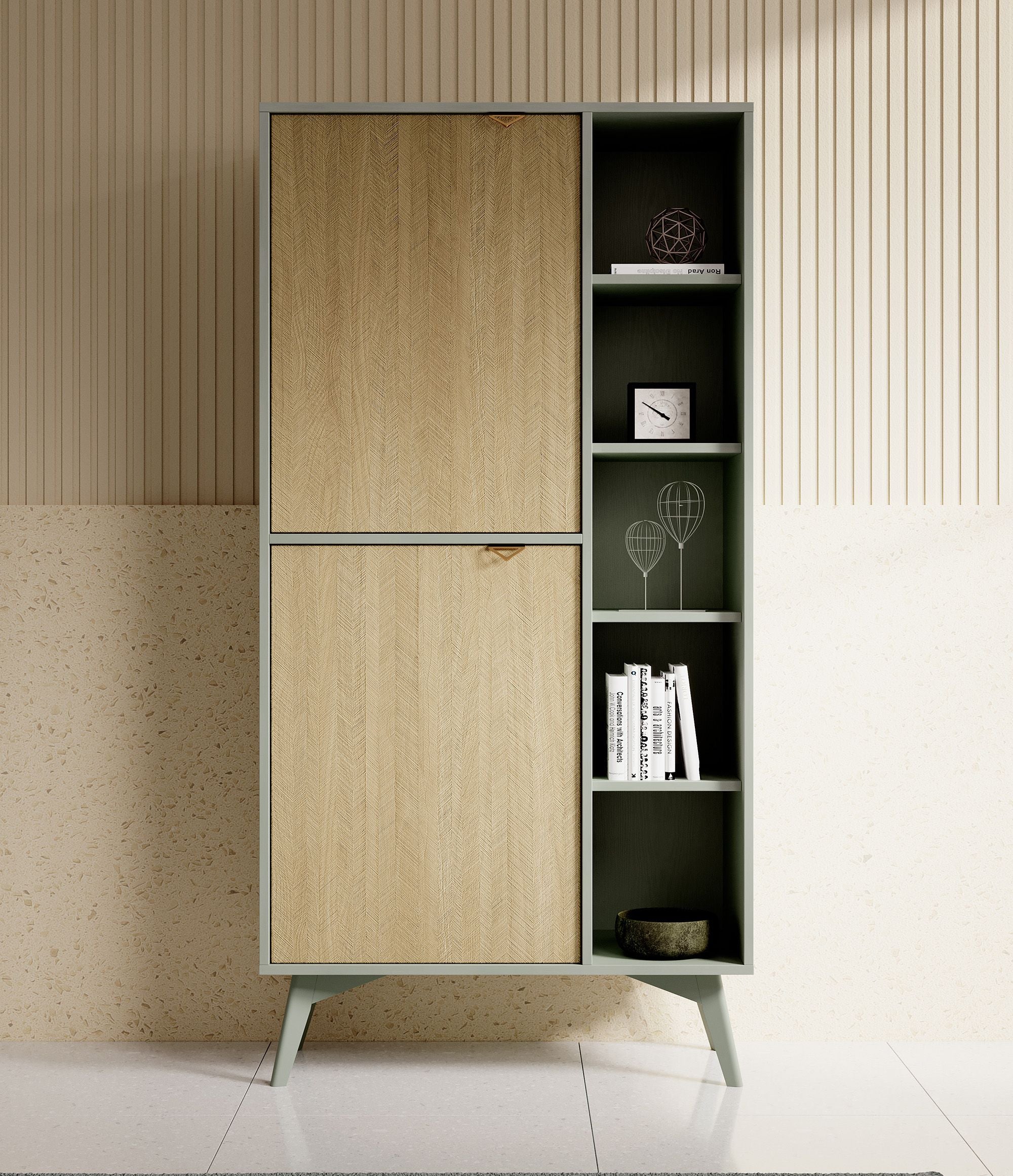 Essence - Boekenkast - Groen/licht eiken - 80x38x160 cm