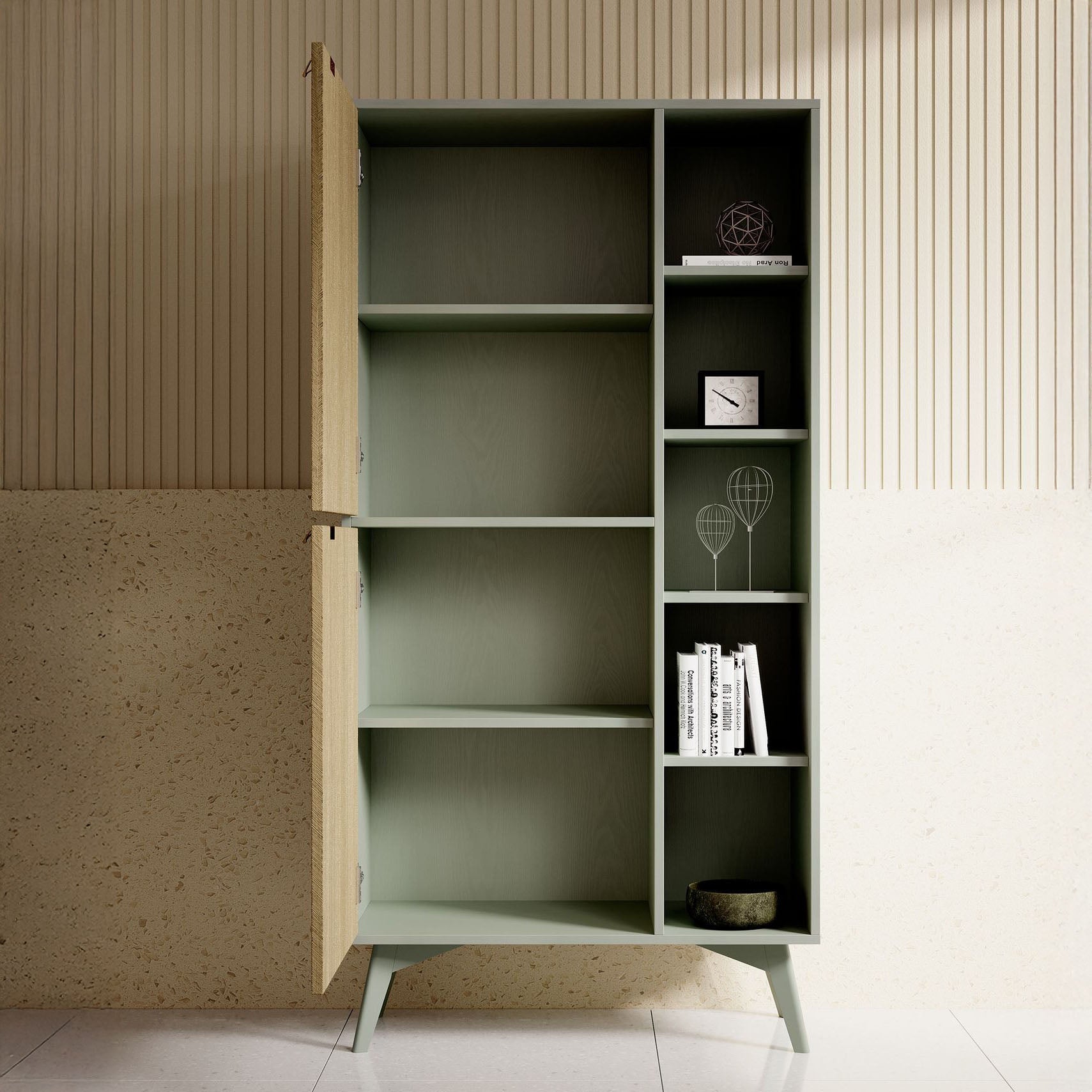 Essence - Boekenkast - Groen/licht eiken - 80x38x160 cm