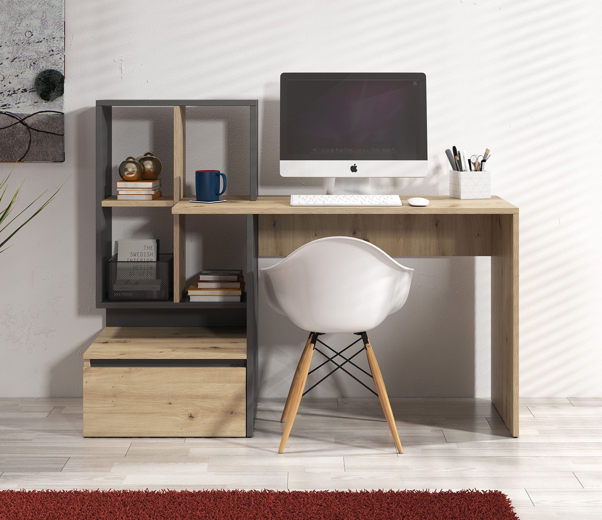 Pierre 2 - Bureau - Eiken/antraciet - 145x52 cm