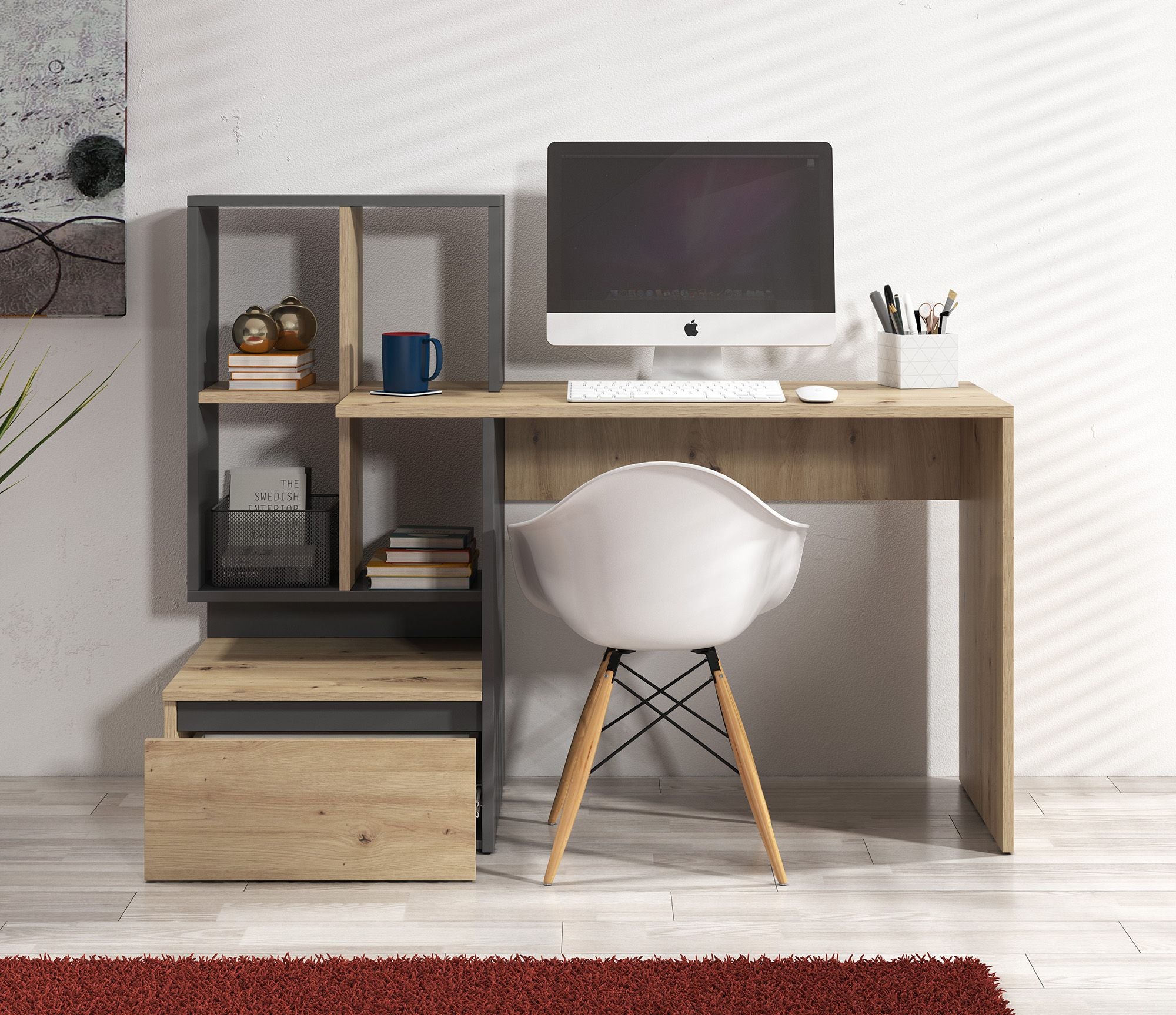 Pierre 2 - Bureau - Eiken/antraciet - 145x52 cm