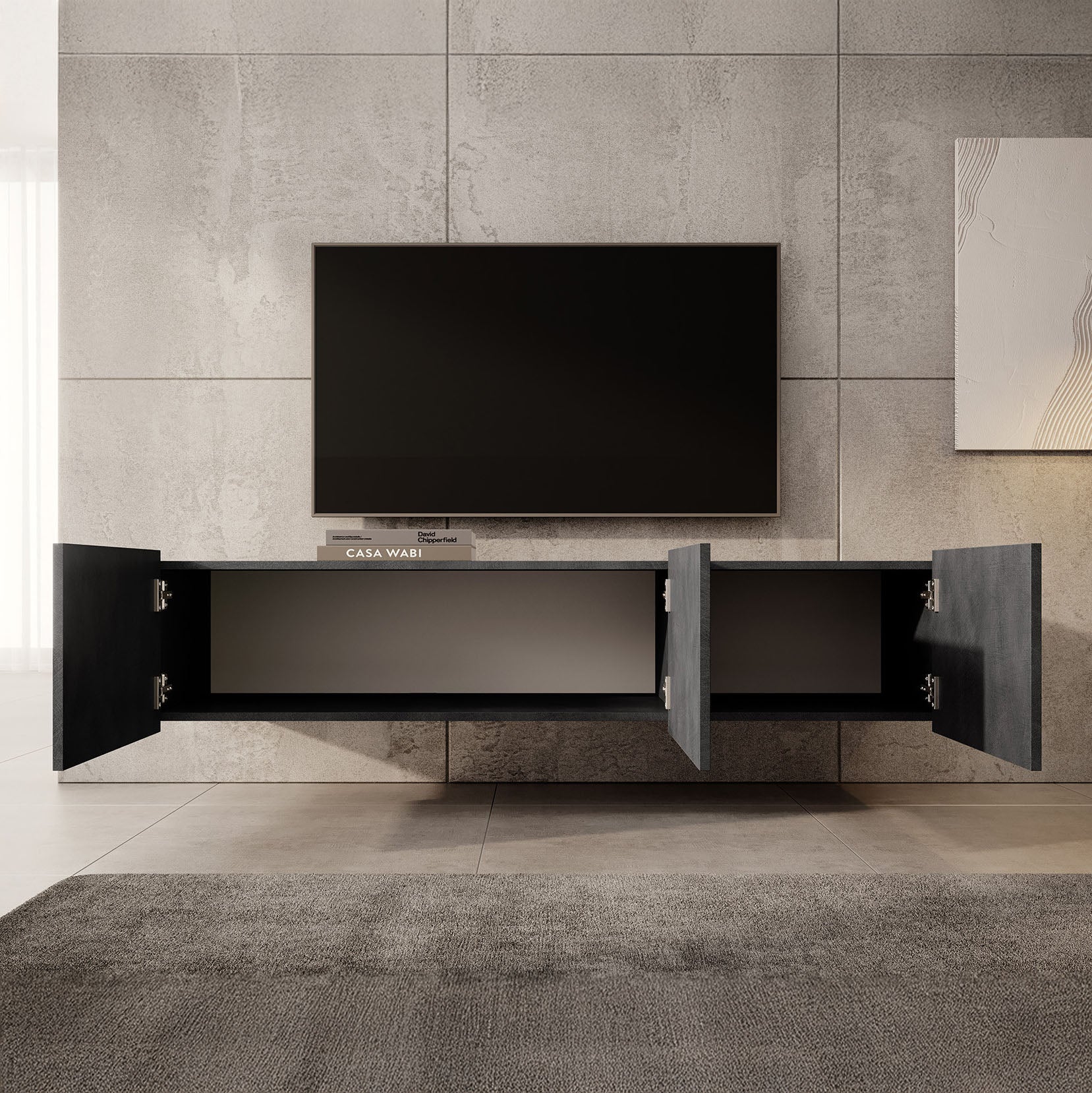 Calabas - TV-Meubel met 3 deuren - Grijs - 150 cm