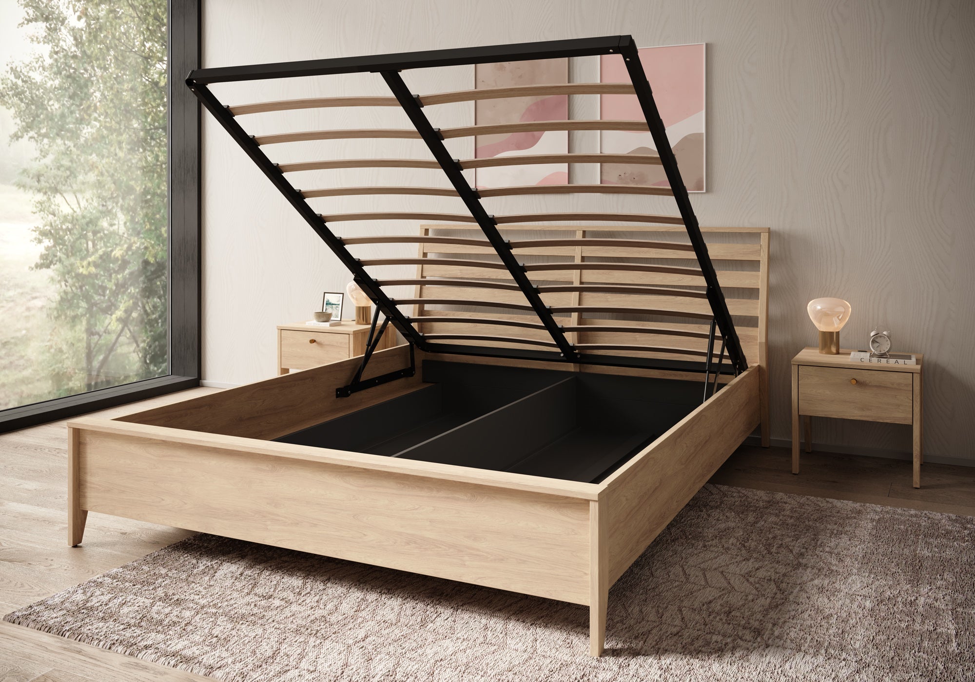 Cody - Tweepersoonsbed met opbergruimte - Eiken - 160x200 cm