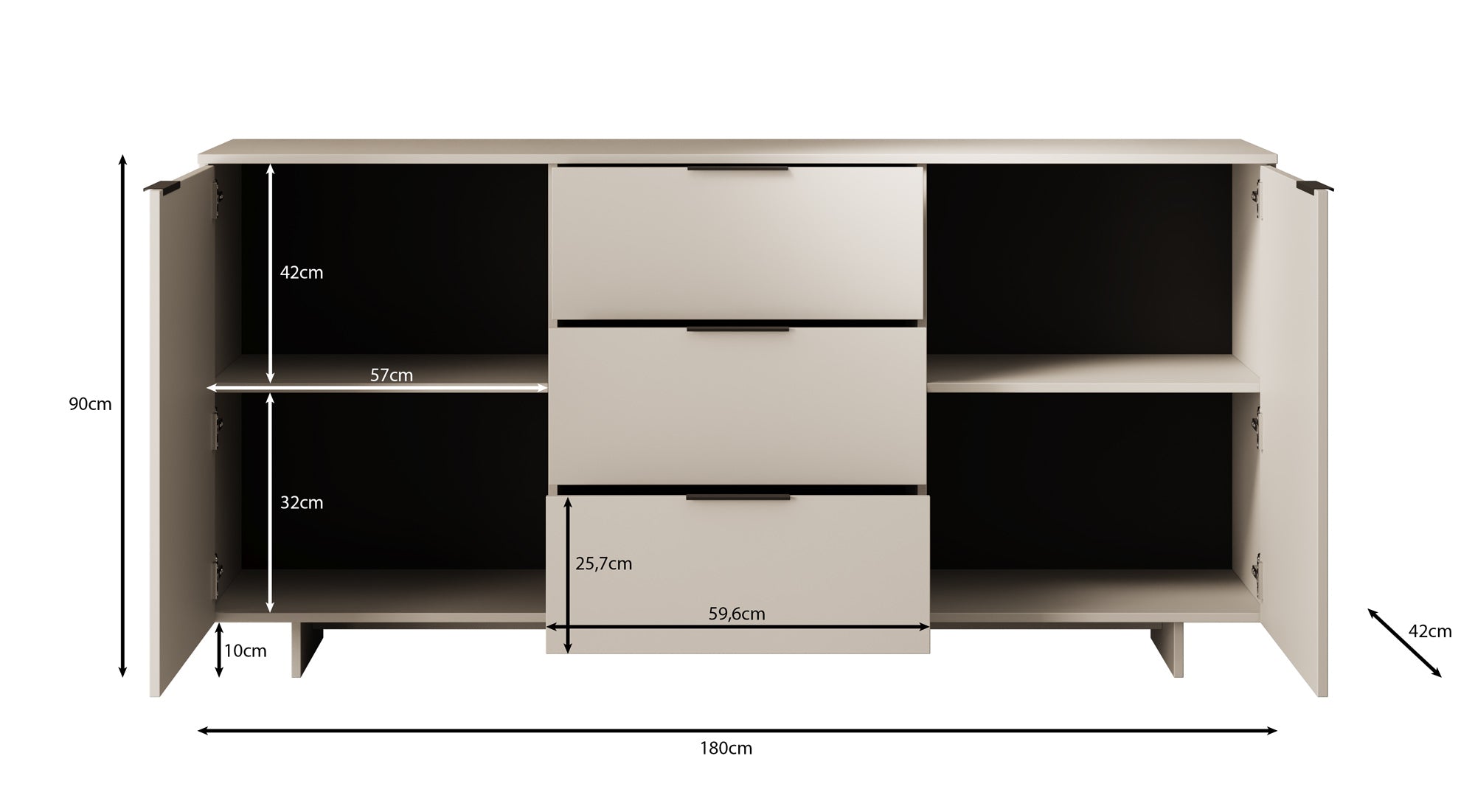 Ankara 2 - Dressoir - Beige - 180x42x90 cm