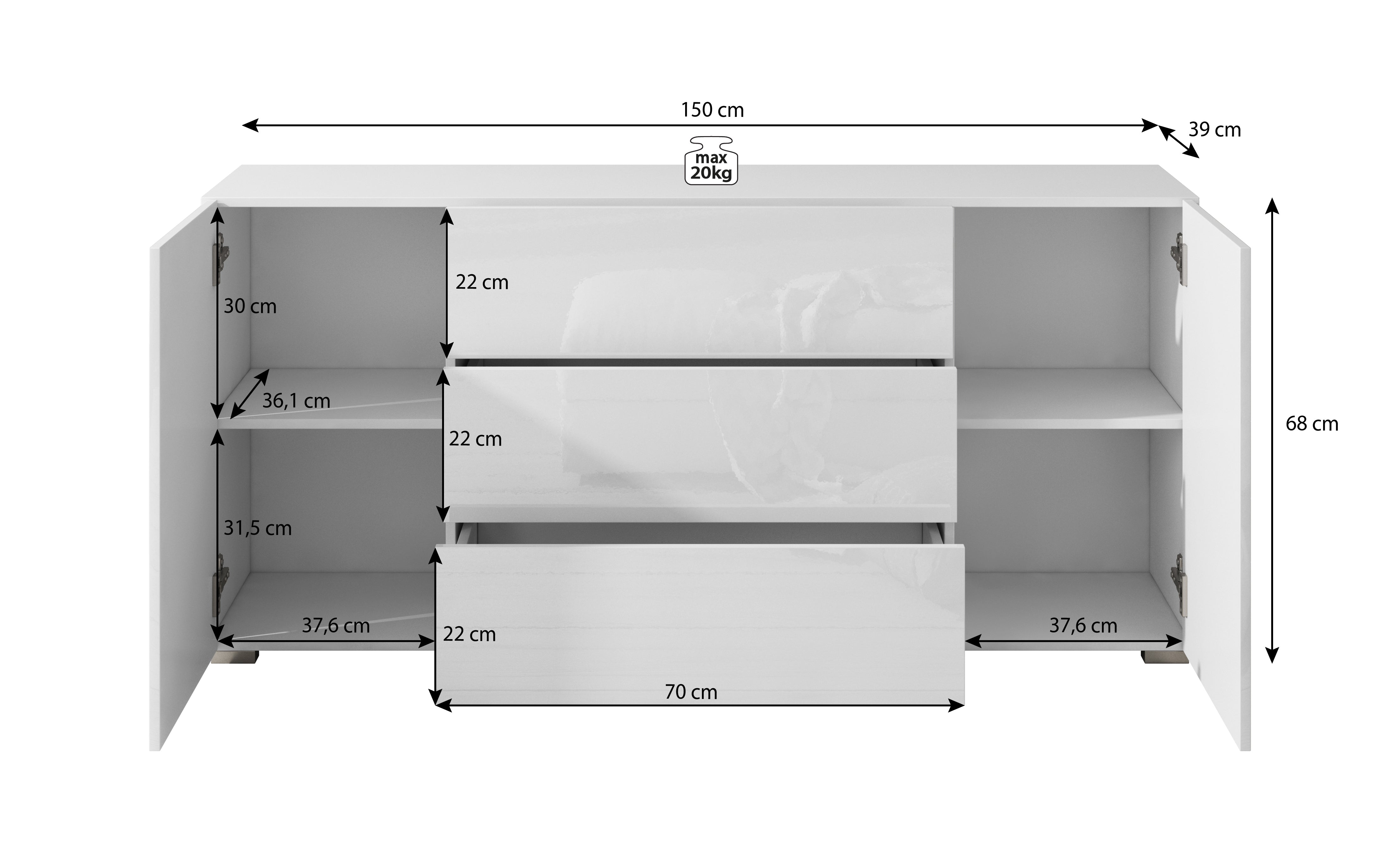 Bonzo - Dressoir - Wit - 150x39x68 cm