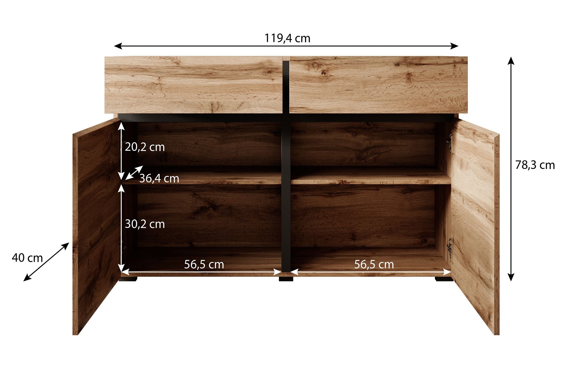 Cainan - Dressoir - Eiken/zwart - 119x40x78 cm