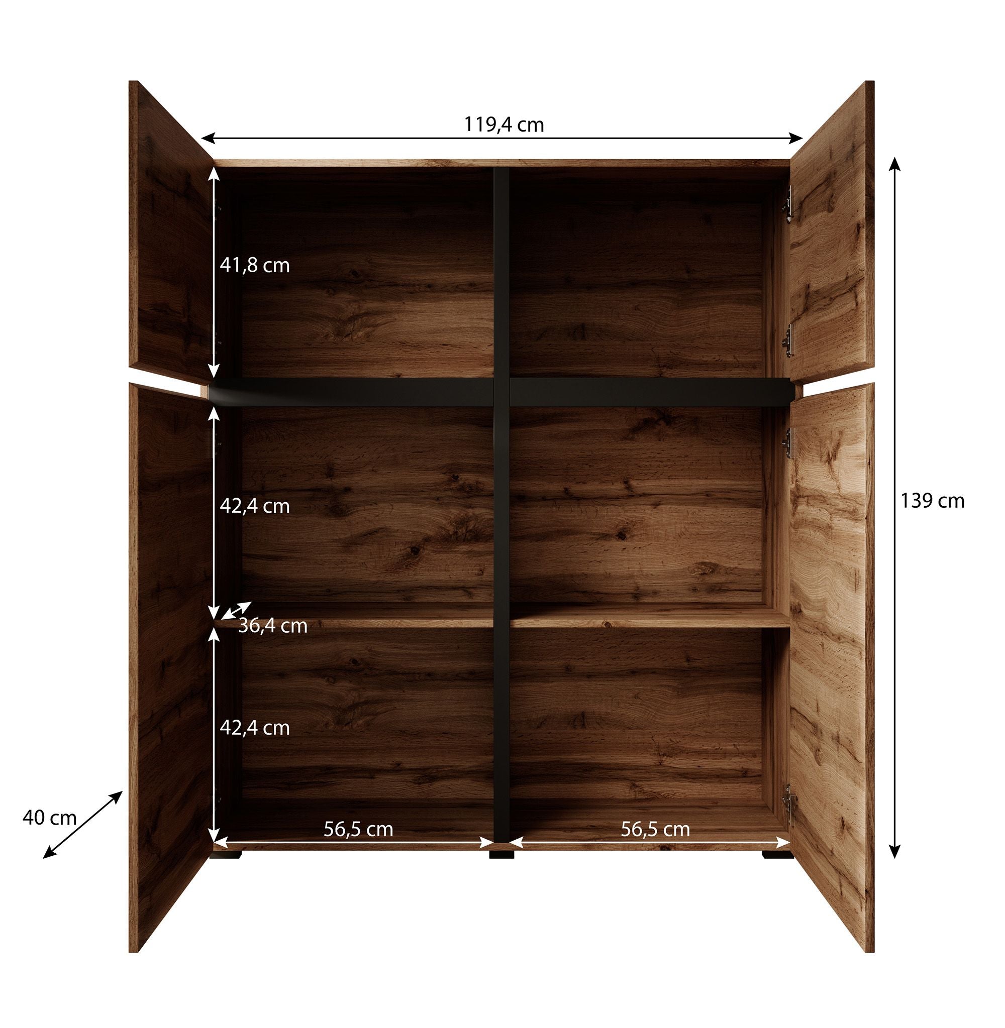 Cainan - Dressoir - Beige/zwart - 119x40x139 cm