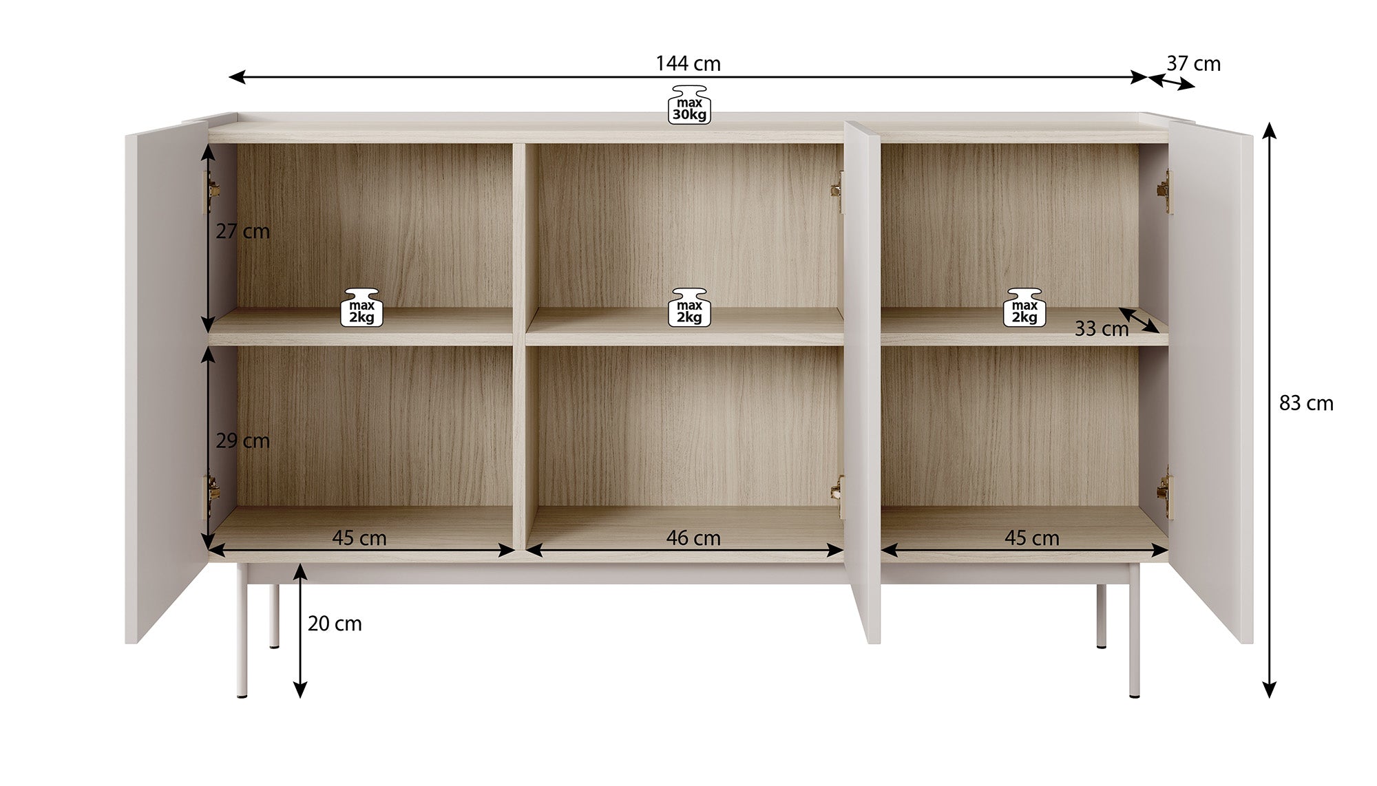 Calella - Dressoir - Beige - 144x37x83 cm