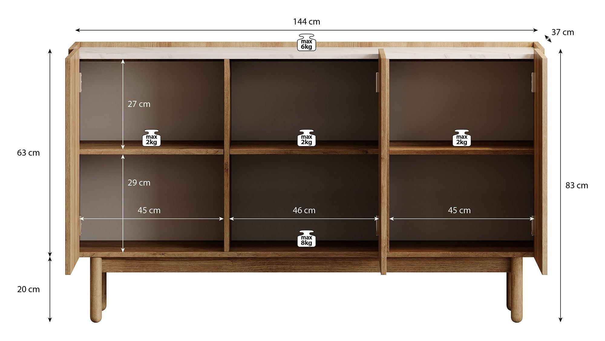 Cayenne 2 - Dressoir - Eiken - 144x37x83 cm