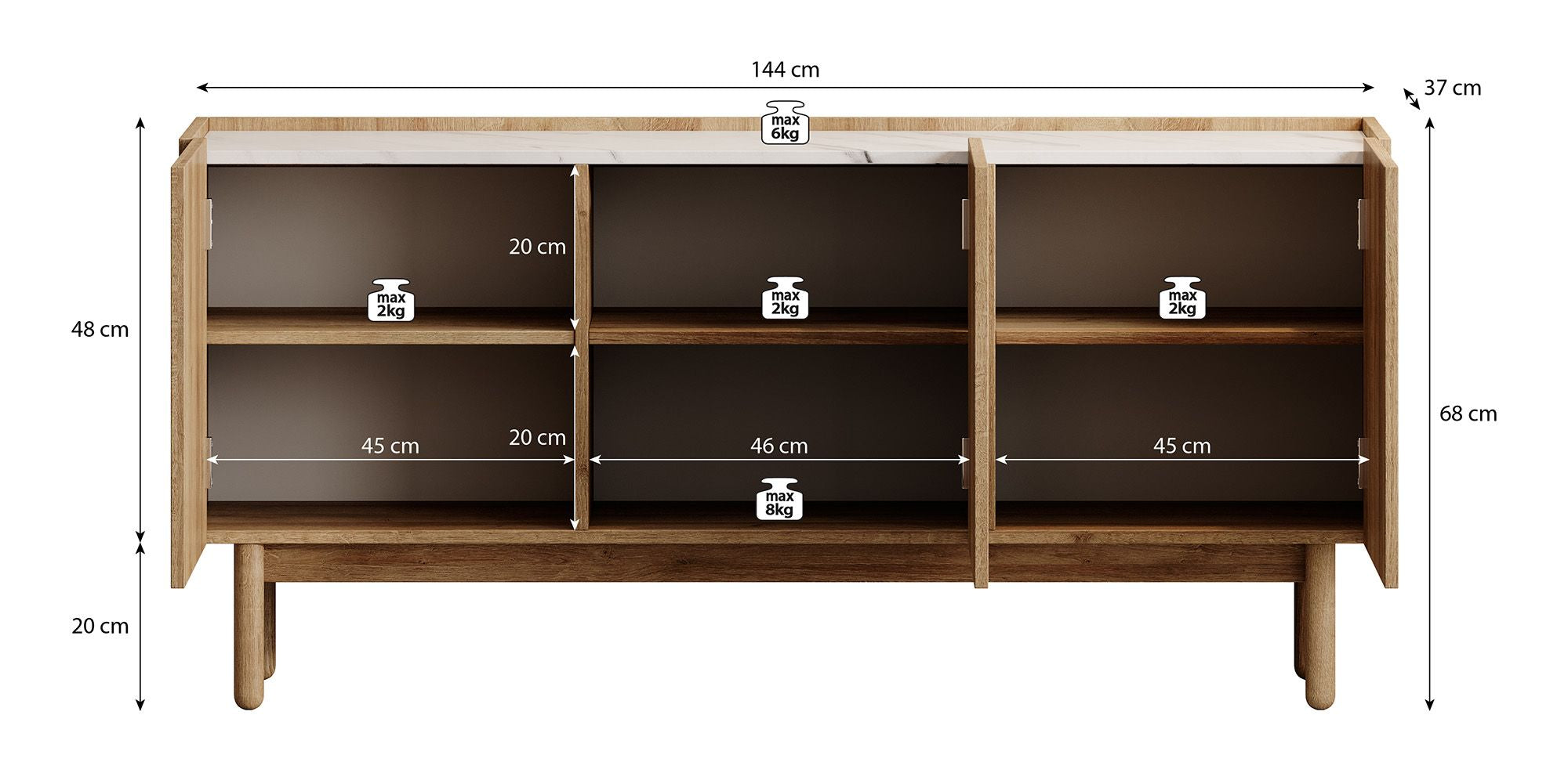 Cayenne - Dressoir - Eiken - 144x37x68 cm