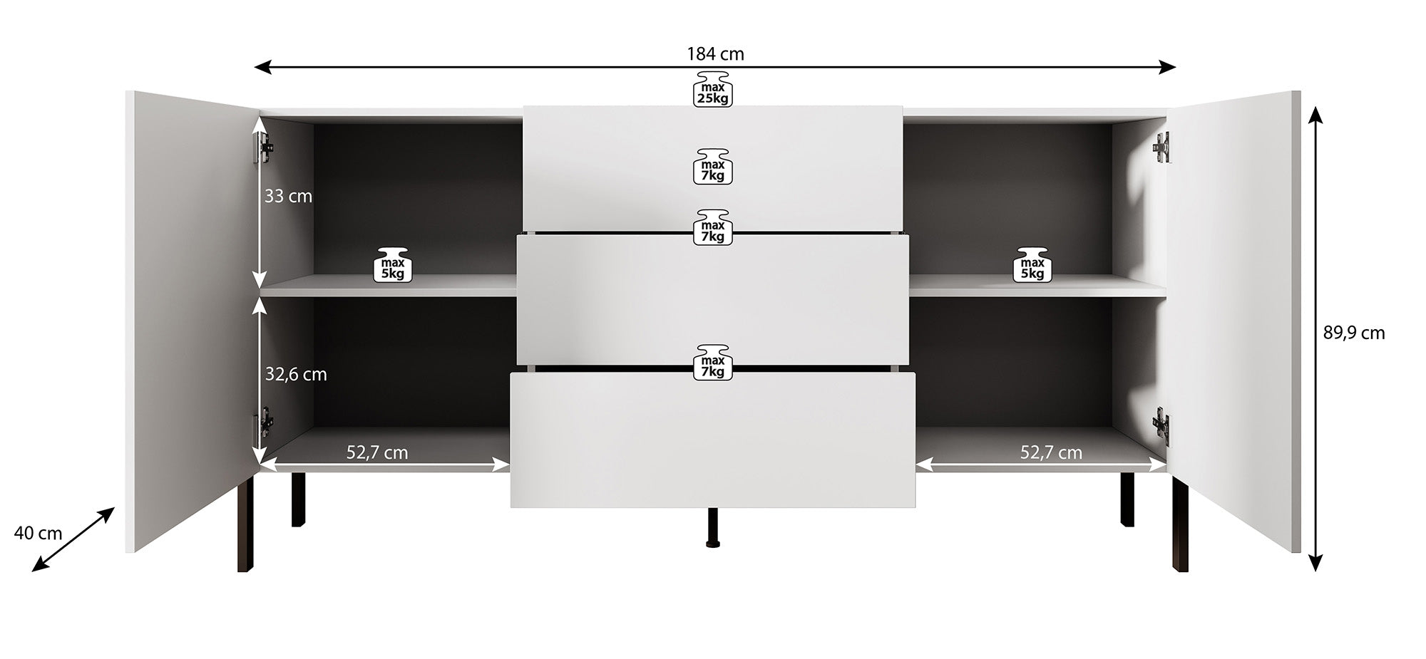 Jordy - Dressoir - Beige - 184x40x90 cm