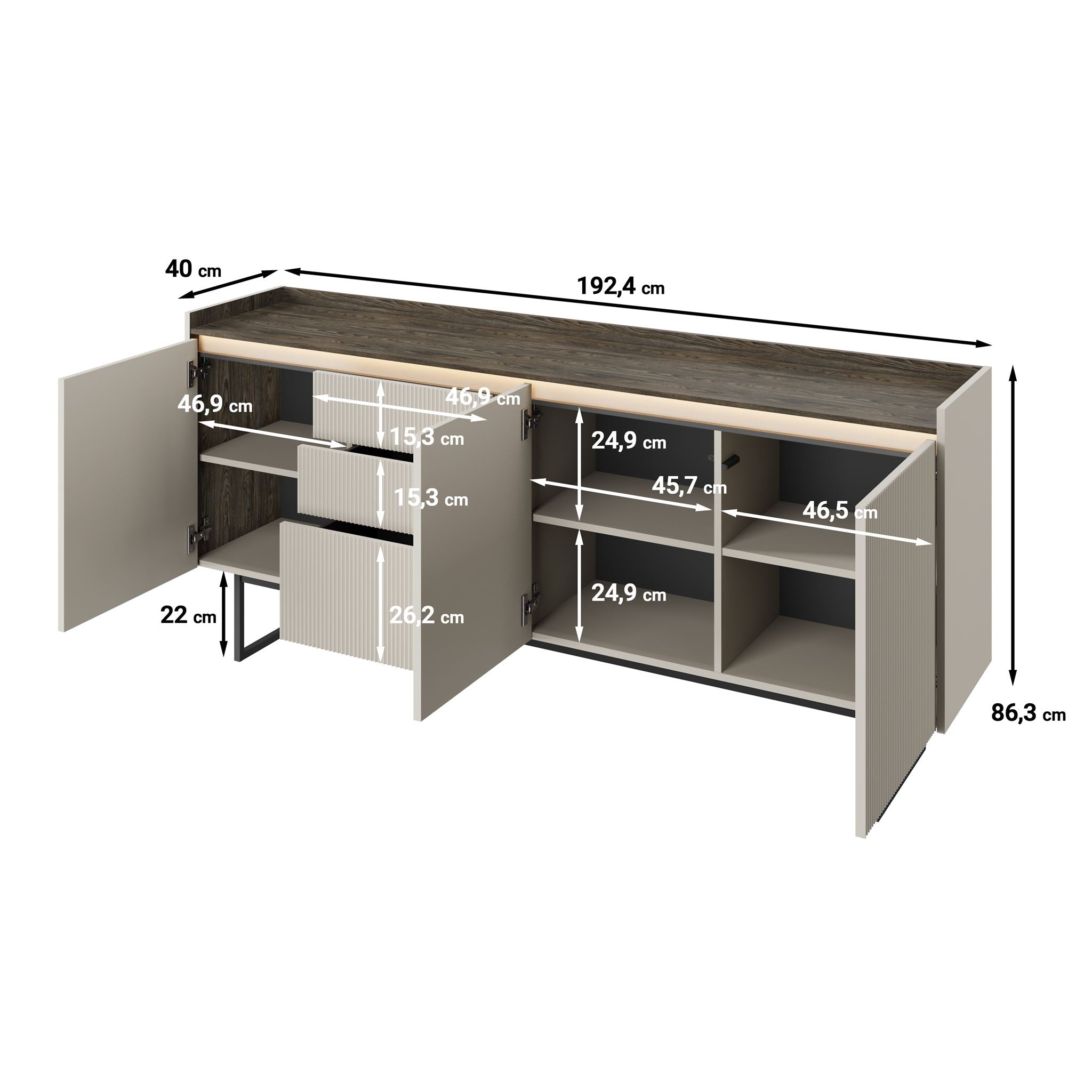 Linq - Dressoir - Beige - 192x40x86 cm