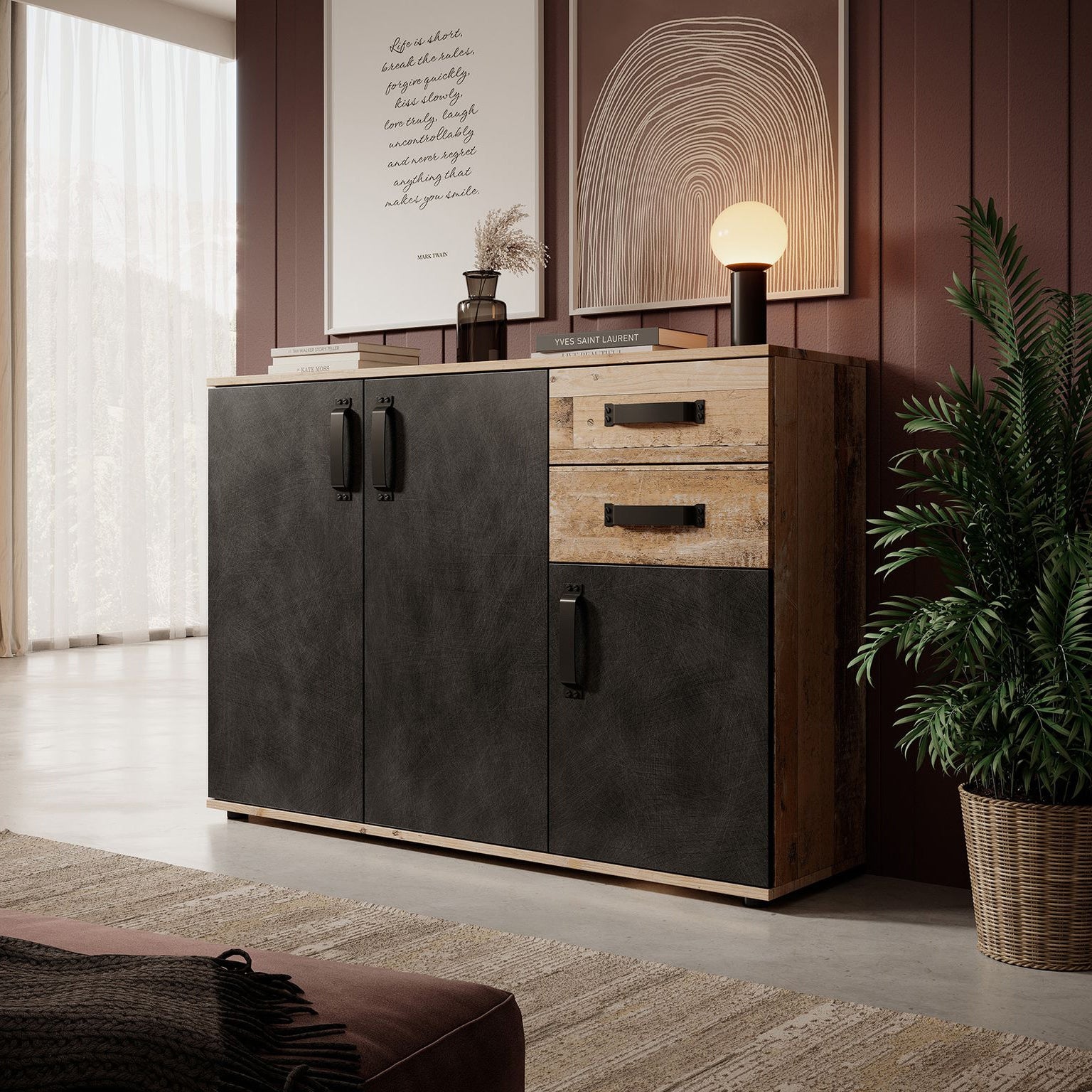 Montreal 2 - Dressoir - Grijs - Old wood - 120x32x83 cm