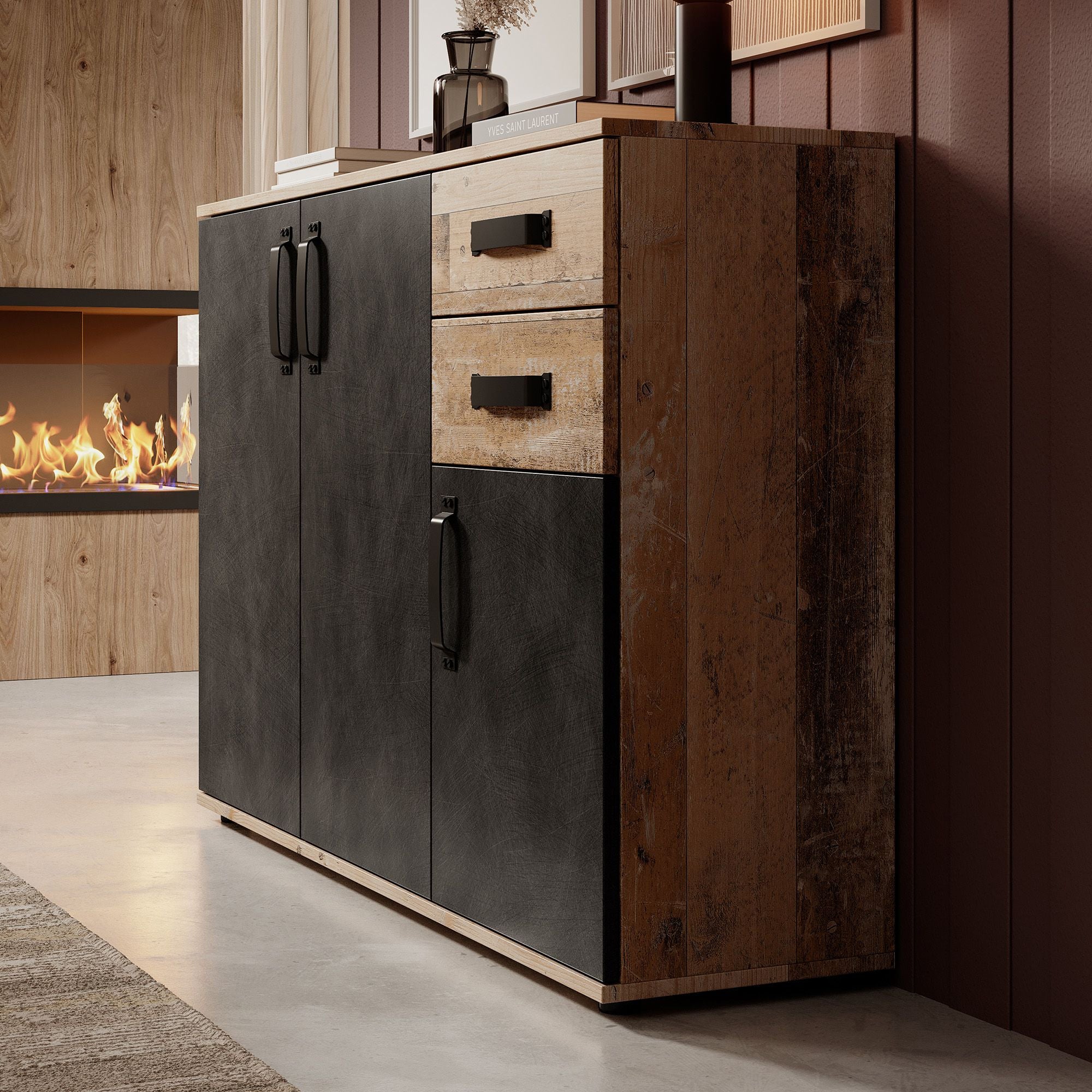 Montreal 2 - Dressoir - Grijs - Old wood - 120x32x83 cm