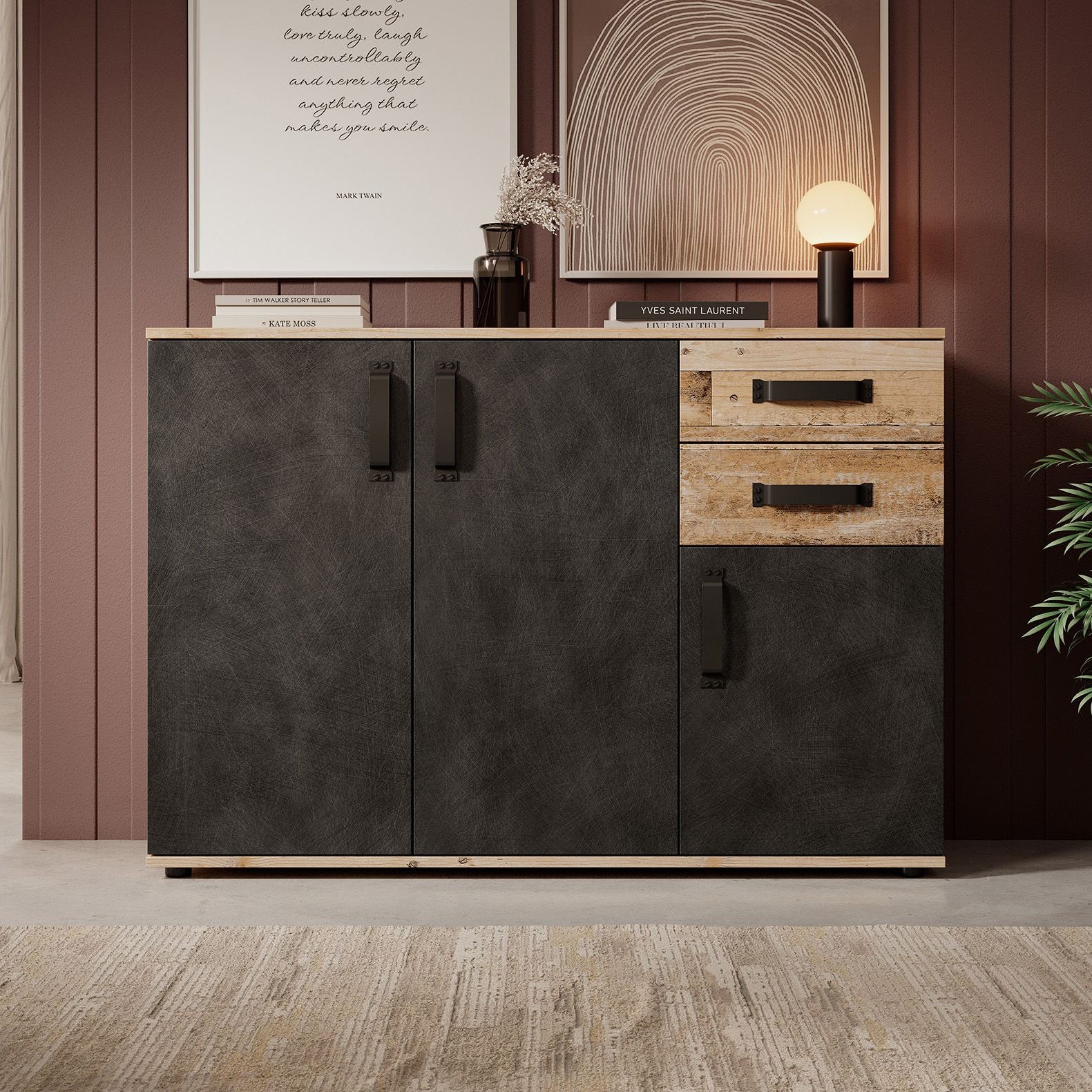 Montreal 2 - Dressoir - Grijs - Old wood - 120x32x83 cm
