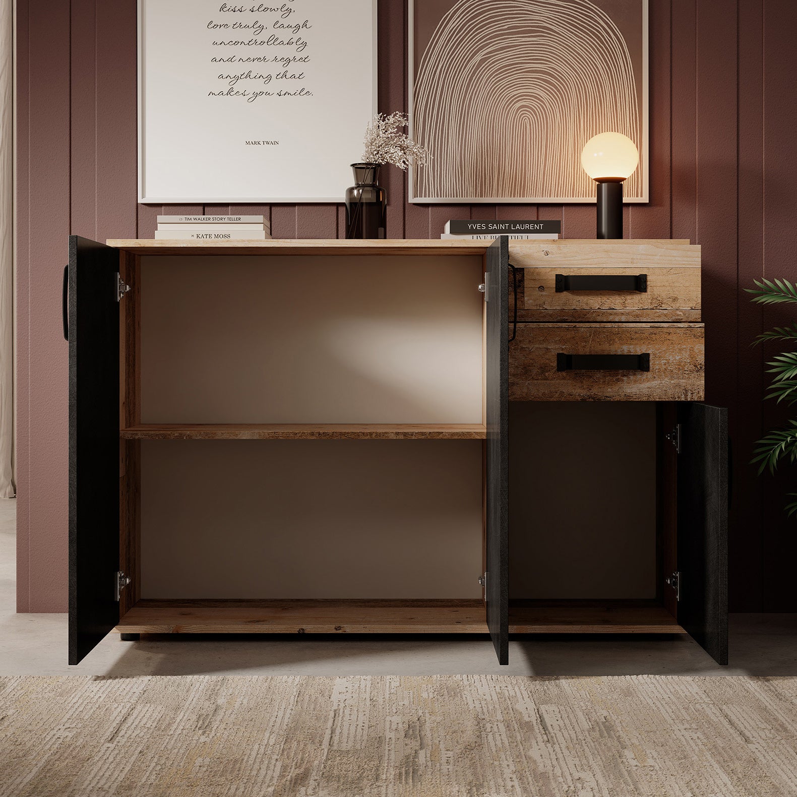 Montreal 2 - Dressoir - Grijs - Old wood - 120x32x83 cm