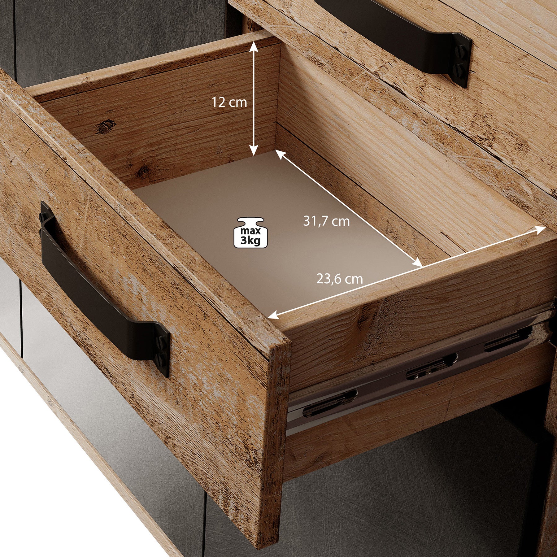 Montreal 2 - Dressoir - Grijs - Old wood - 120x32x83 cm