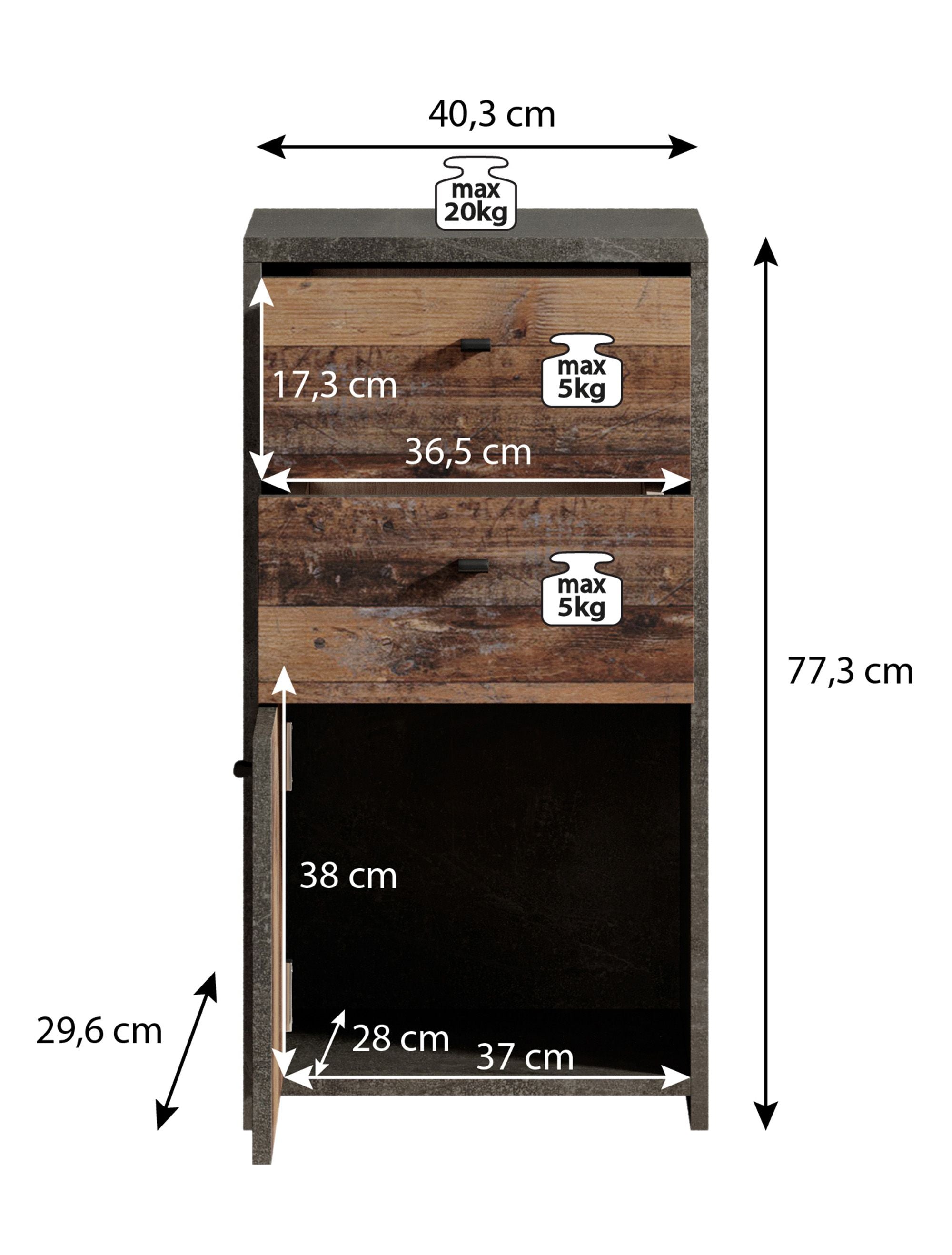 Sahara - Dressoir - Old wood/grijs - 40x30x77 cm