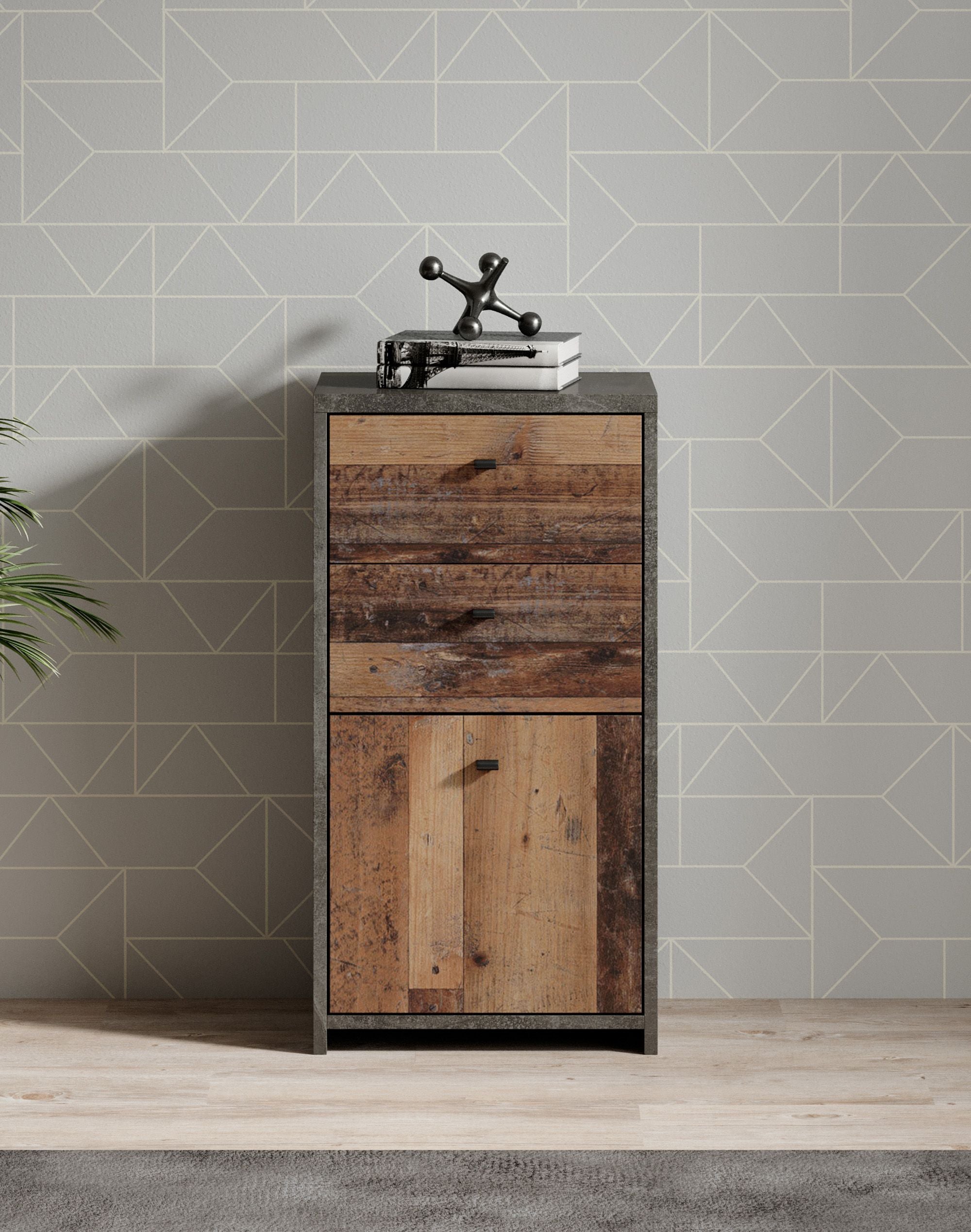 Sahara - Dressoir - Old wood/grijs - 40x30x77 cm