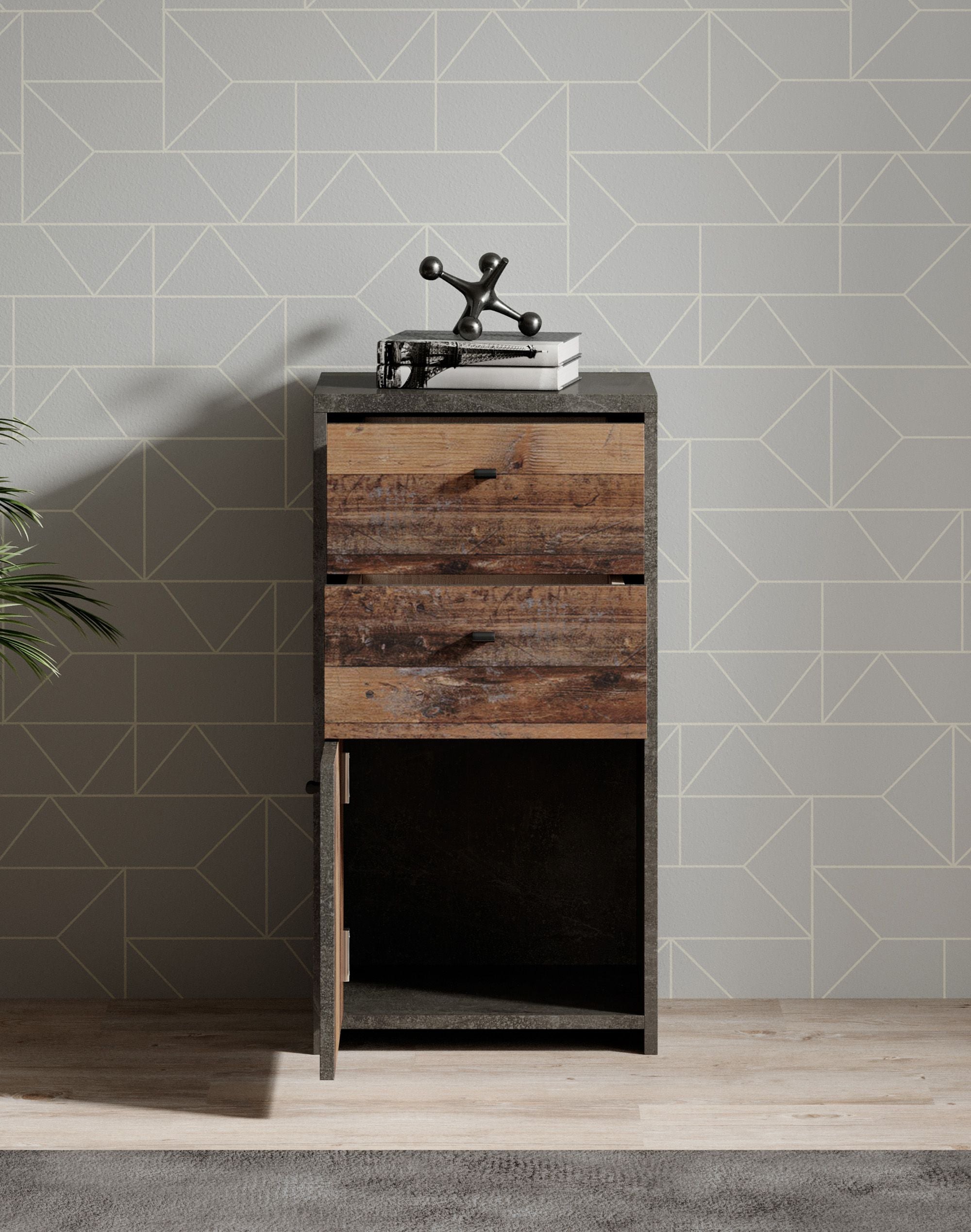 Sahara - Dressoir - Old wood/grijs - 40x30x77 cm