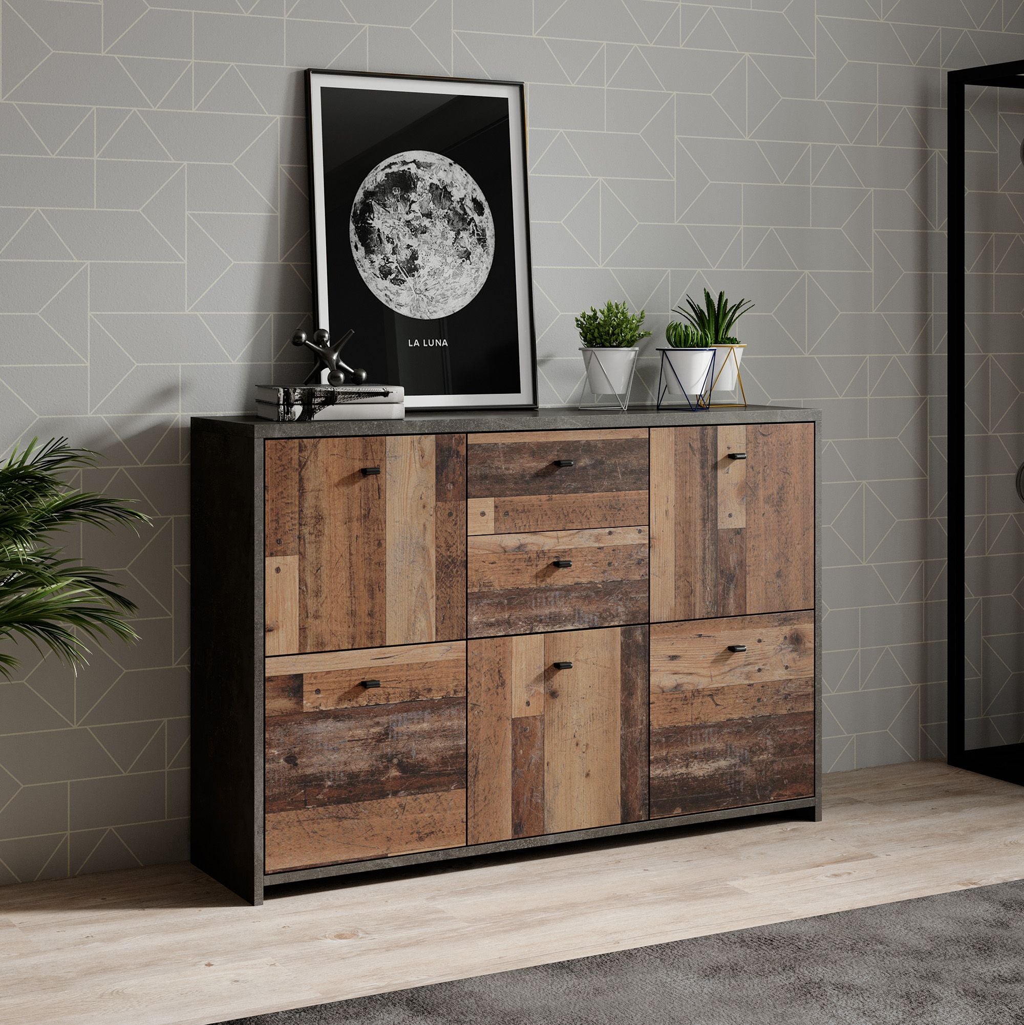 Sahara 4 - Dressoir - Old wood/grijs - 114x30x77 cm