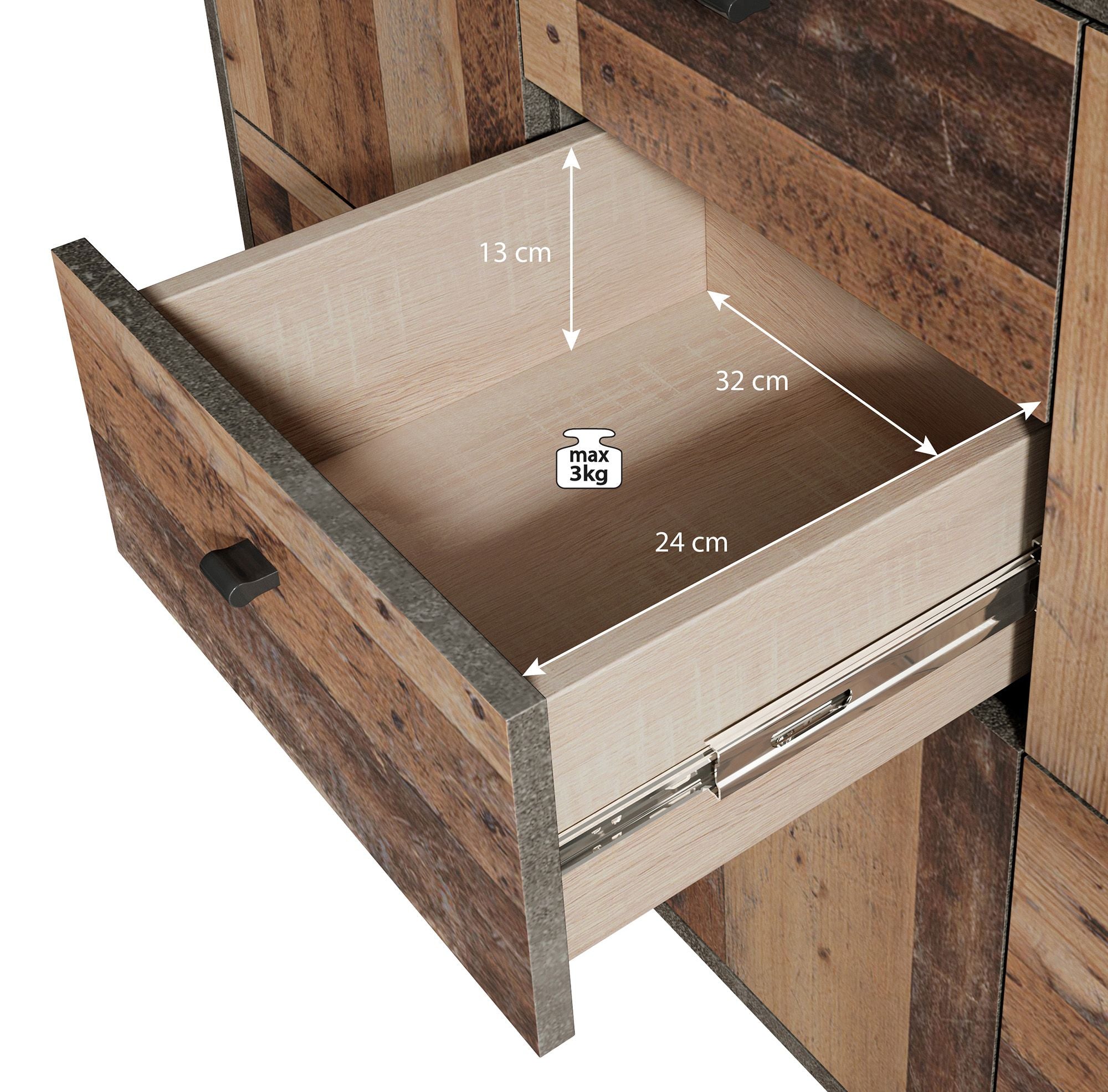 Sahara 4 - Dressoir - Old wood/grijs - 114x30x77 cm