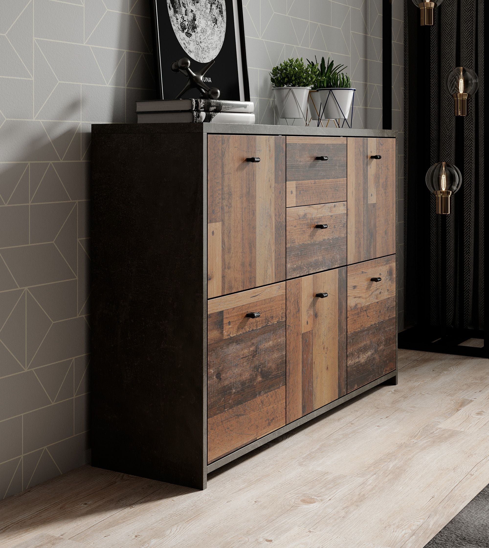 Sahara 4 - Dressoir - Old wood/grijs - 114x30x77 cm