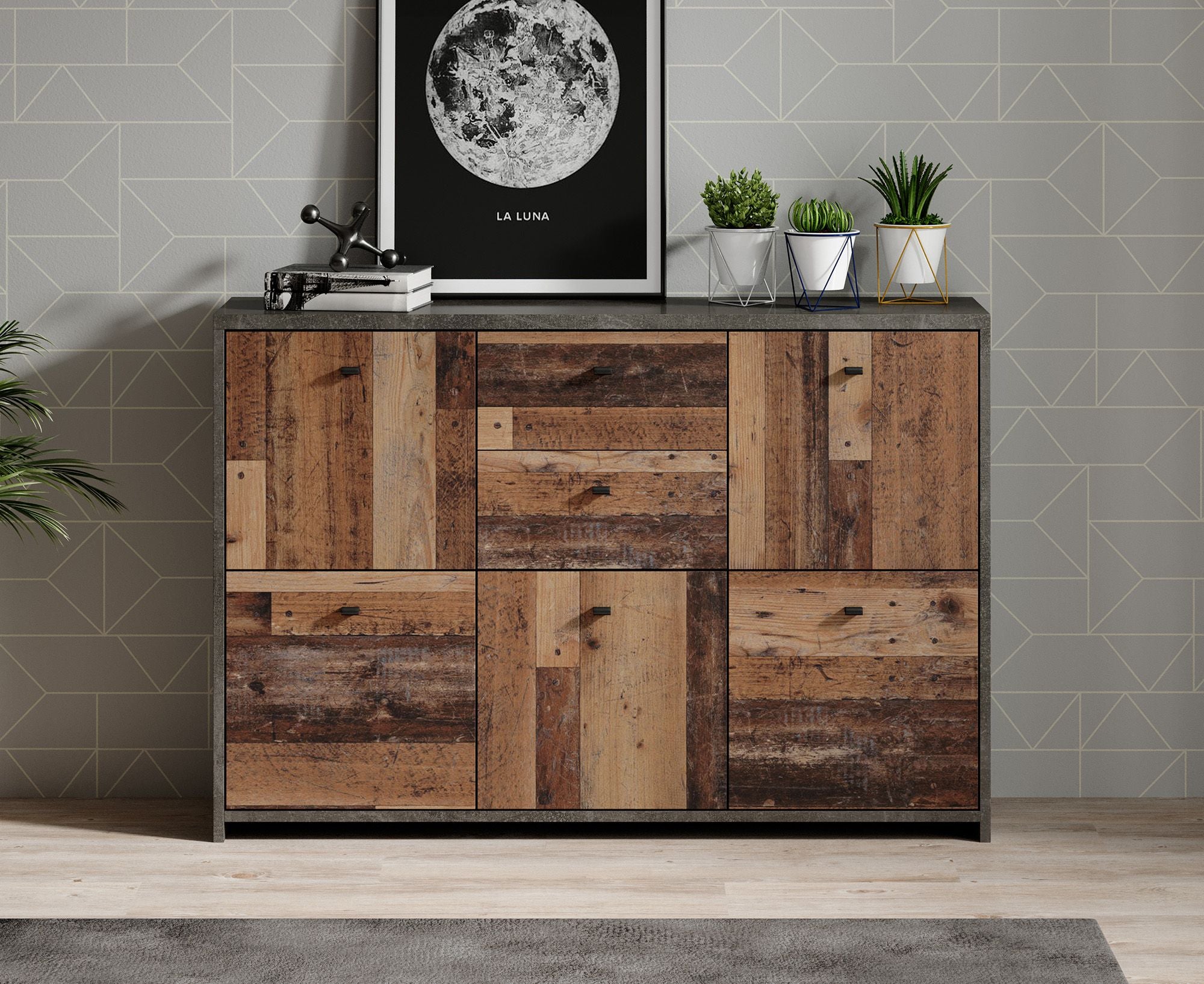 Sahara 4 - Dressoir - Old wood/grijs - 114x30x77 cm