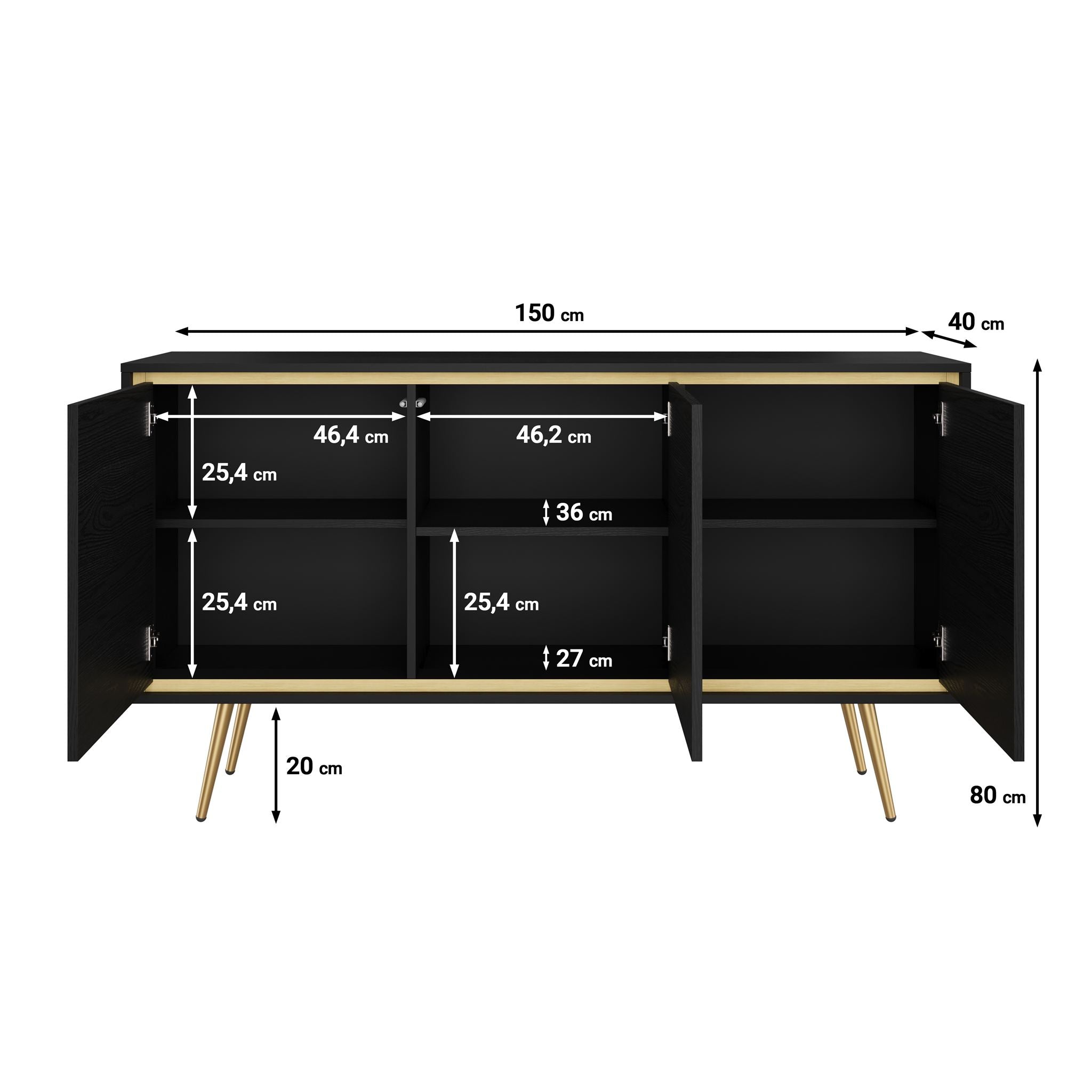 Tara - Dressoir - Zwart - 150x40x80 cm