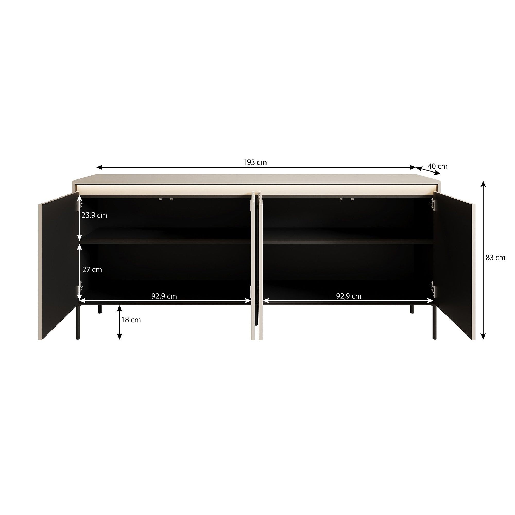 Timoteo - Dressoir - Zwart - 193x40x83 cm