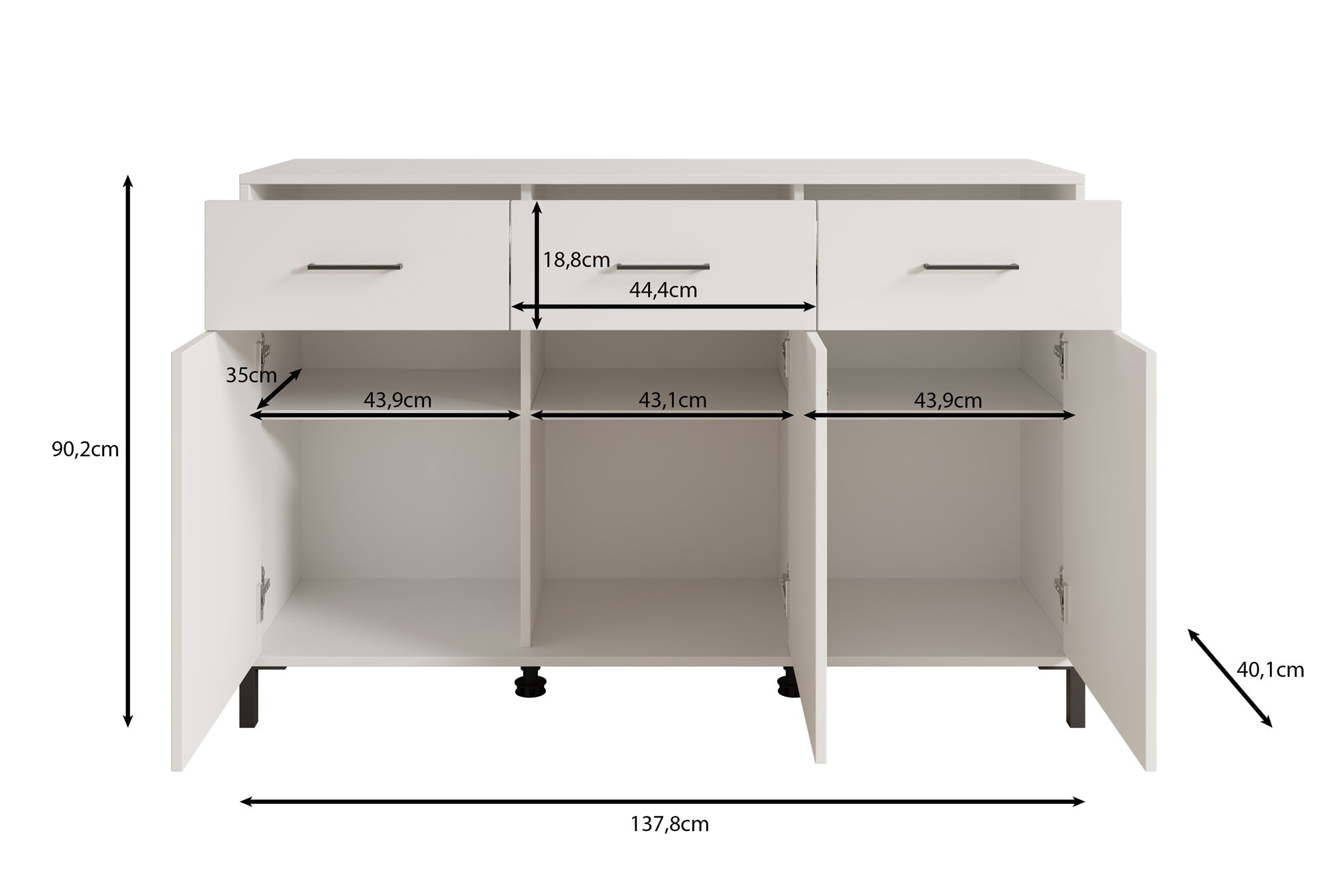 Vidor 2 - Dressoir - Wit - 138x40x90 cm
