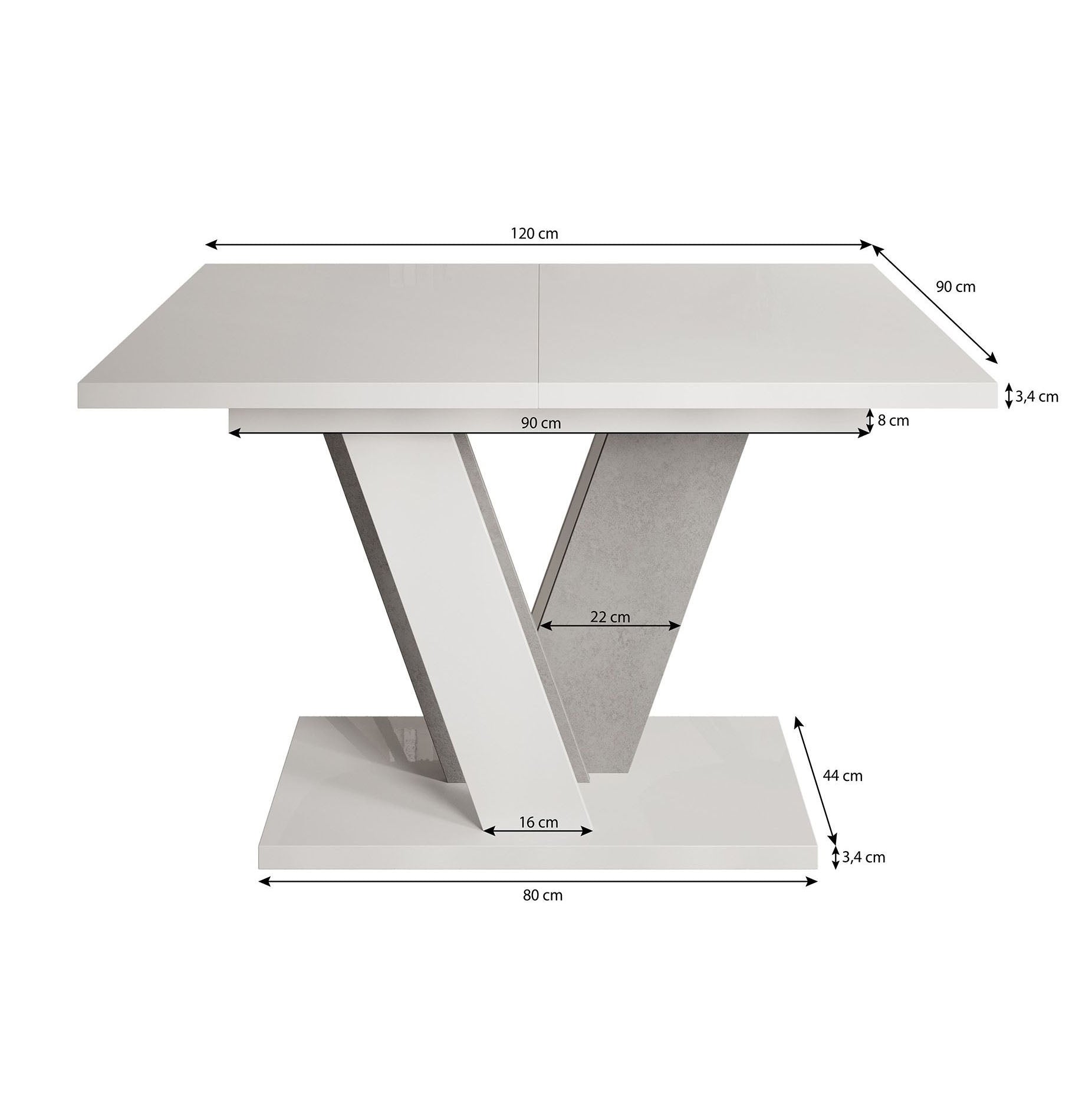 Velluto - Eetkamertafel - Zwart/betonlook - 120x90x75 cm