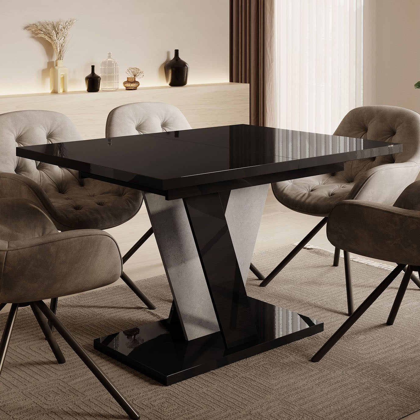 Velluto - Eetkamertafel - Zwart/betonlook - 120x90x75 cm