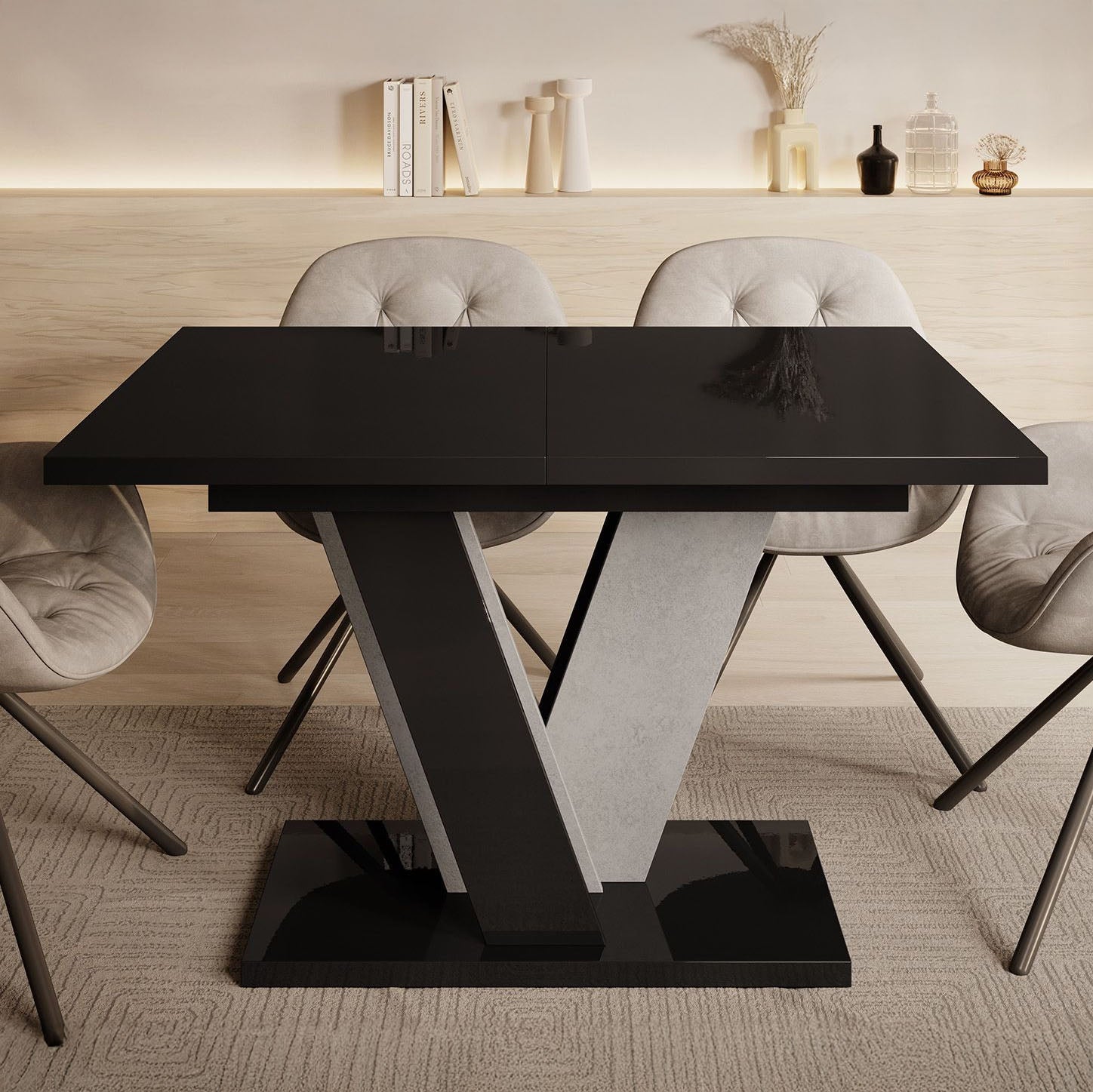 Velluto - Eetkamertafel - Zwart/betonlook - 120x90x75 cm
