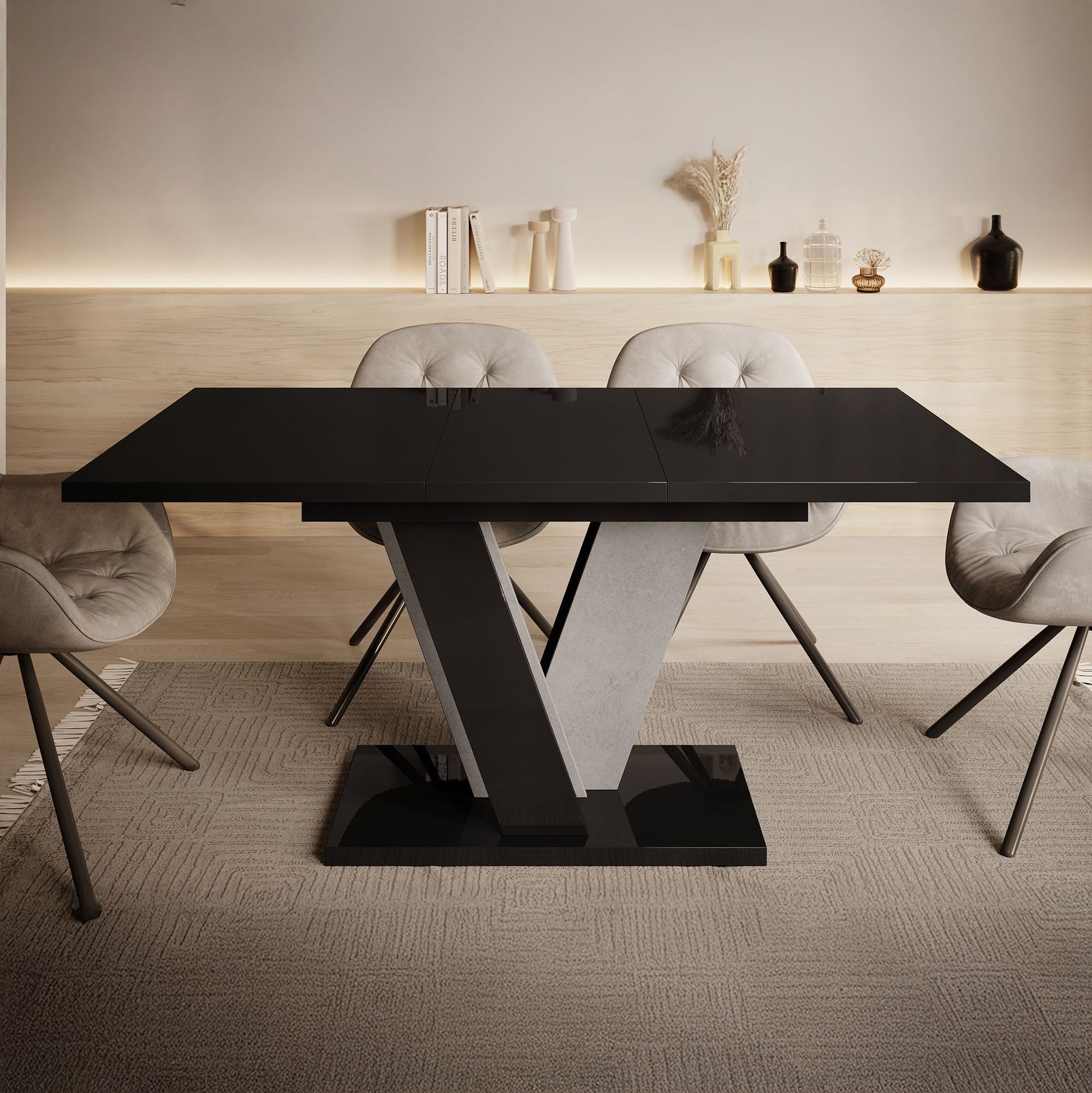 Velluto - Eetkamertafel - Zwart/betonlook - 120x90x75 cm