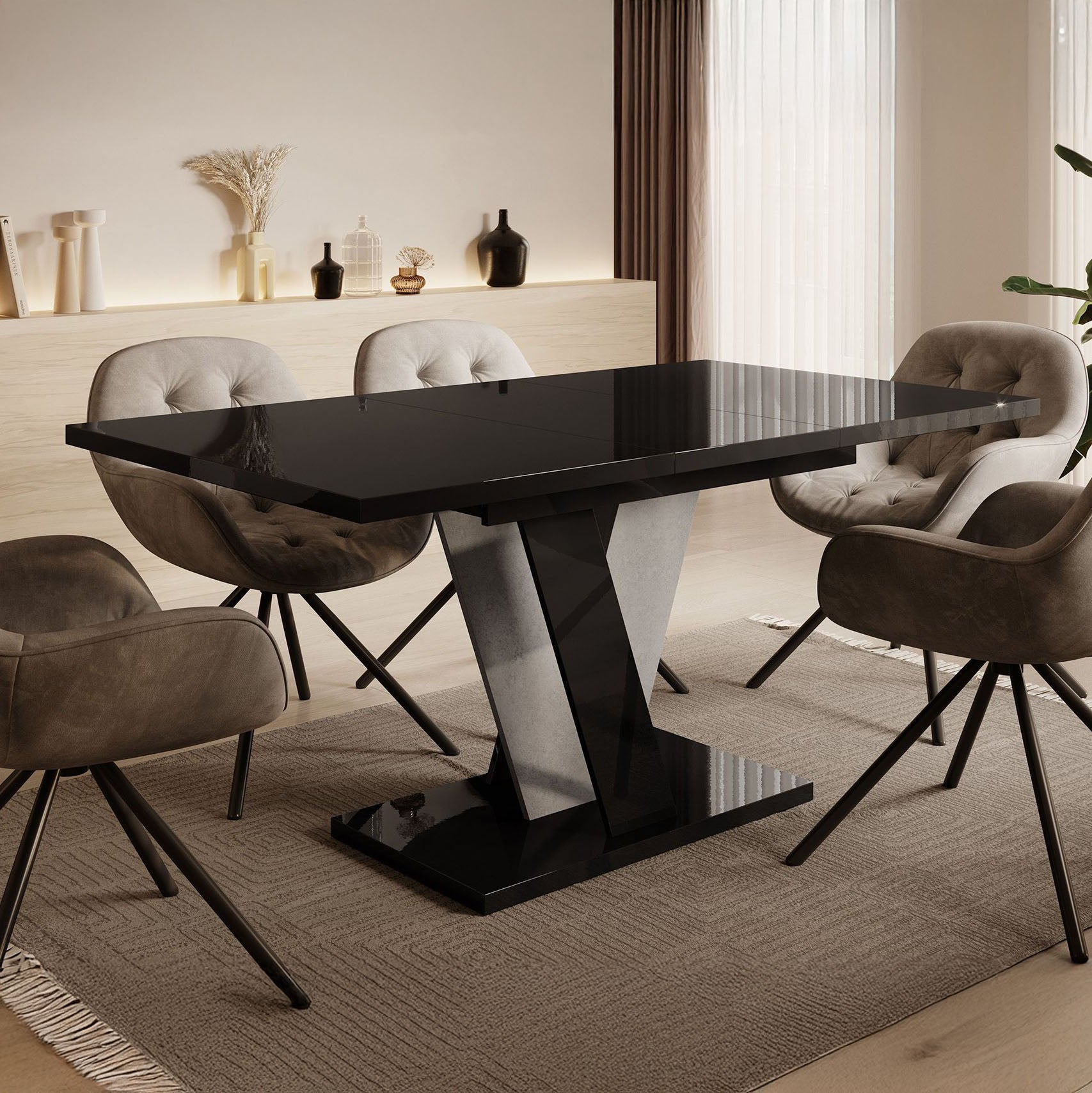 Velluto - Eetkamertafel - Zwart/betonlook - 120x90x75 cm